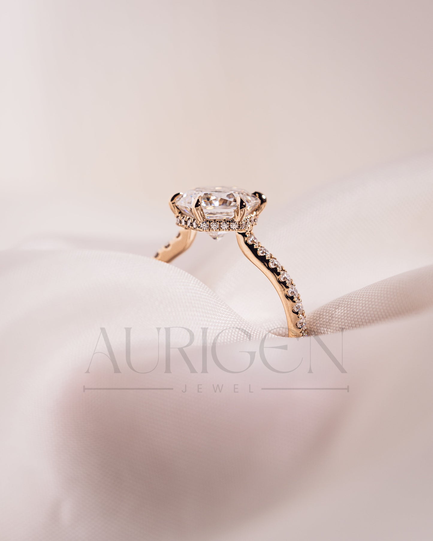 Stunning Hexagon Cut Moissanite and Lab Grown Diamond Engagement Ring in Solid Gold