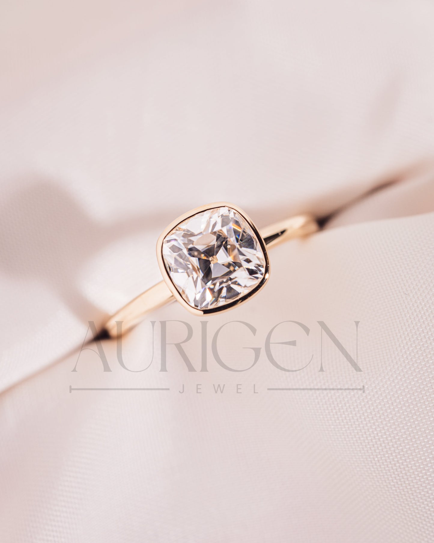 Elegant 2ct Cushion Cut Moissanite and Lab Grown Bezel Set Ring - 14K Solid Gold