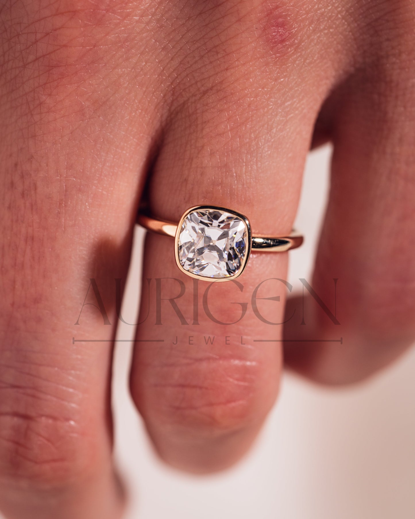Elegant 2ct Cushion Cut Moissanite and Lab Grown Bezel Set Ring - 14K Solid Gold