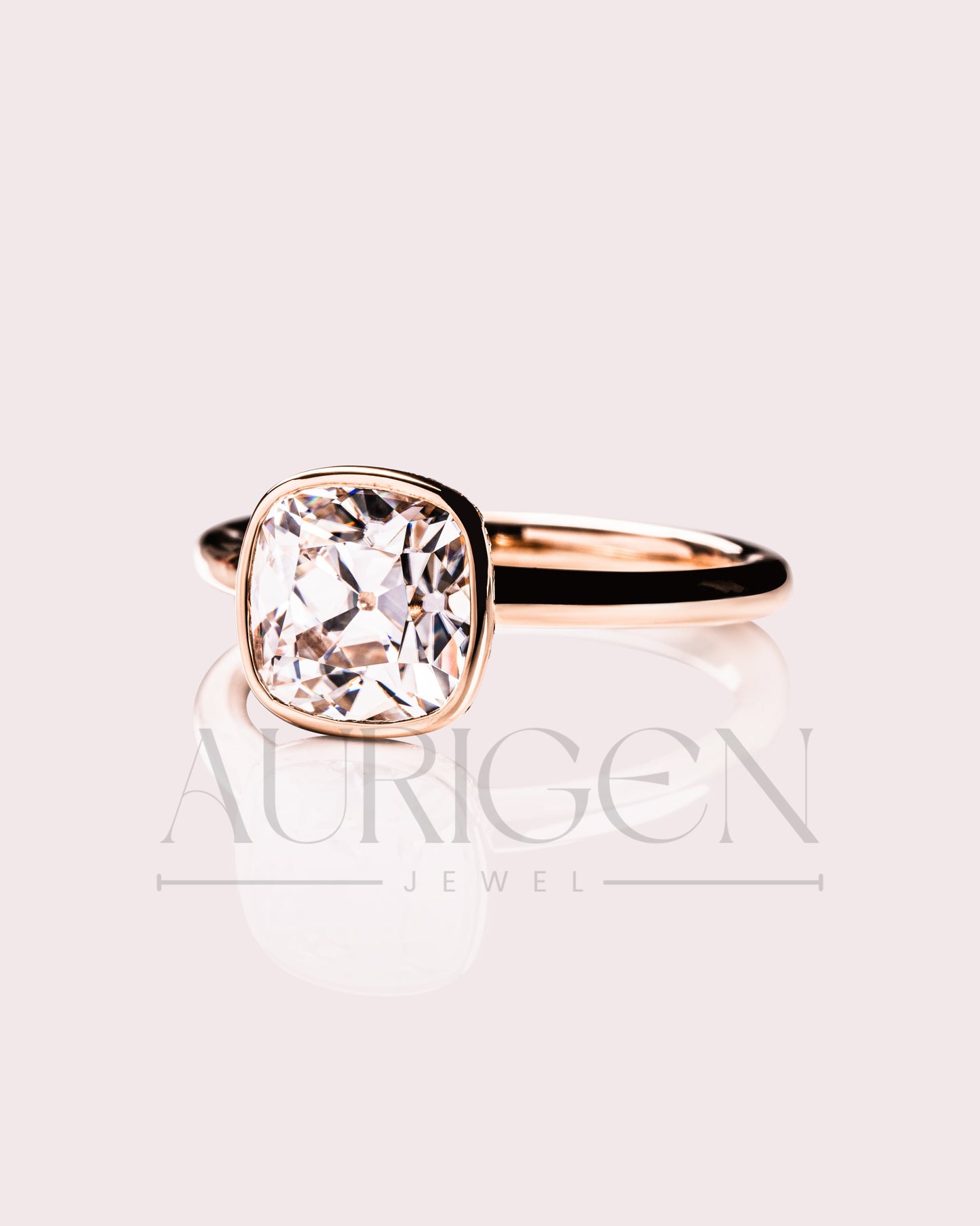 Elegant 2ct Cushion Cut Moissanite and Lab Grown Bezel Set Ring - 14K Solid Gold