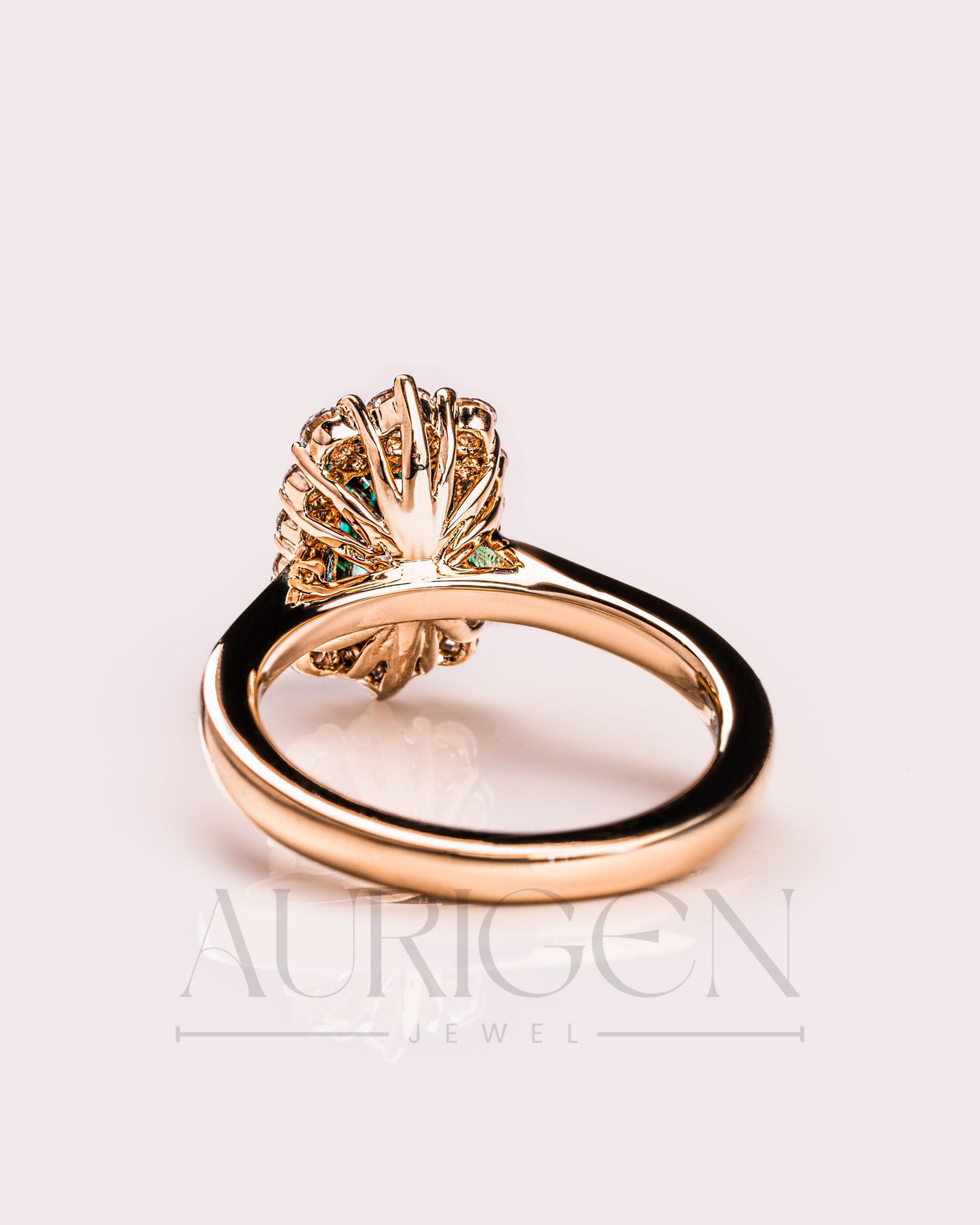 Green Emerald Cut Moissanite and Lab Grown Diamond 14K Solid Gold Halo Ring