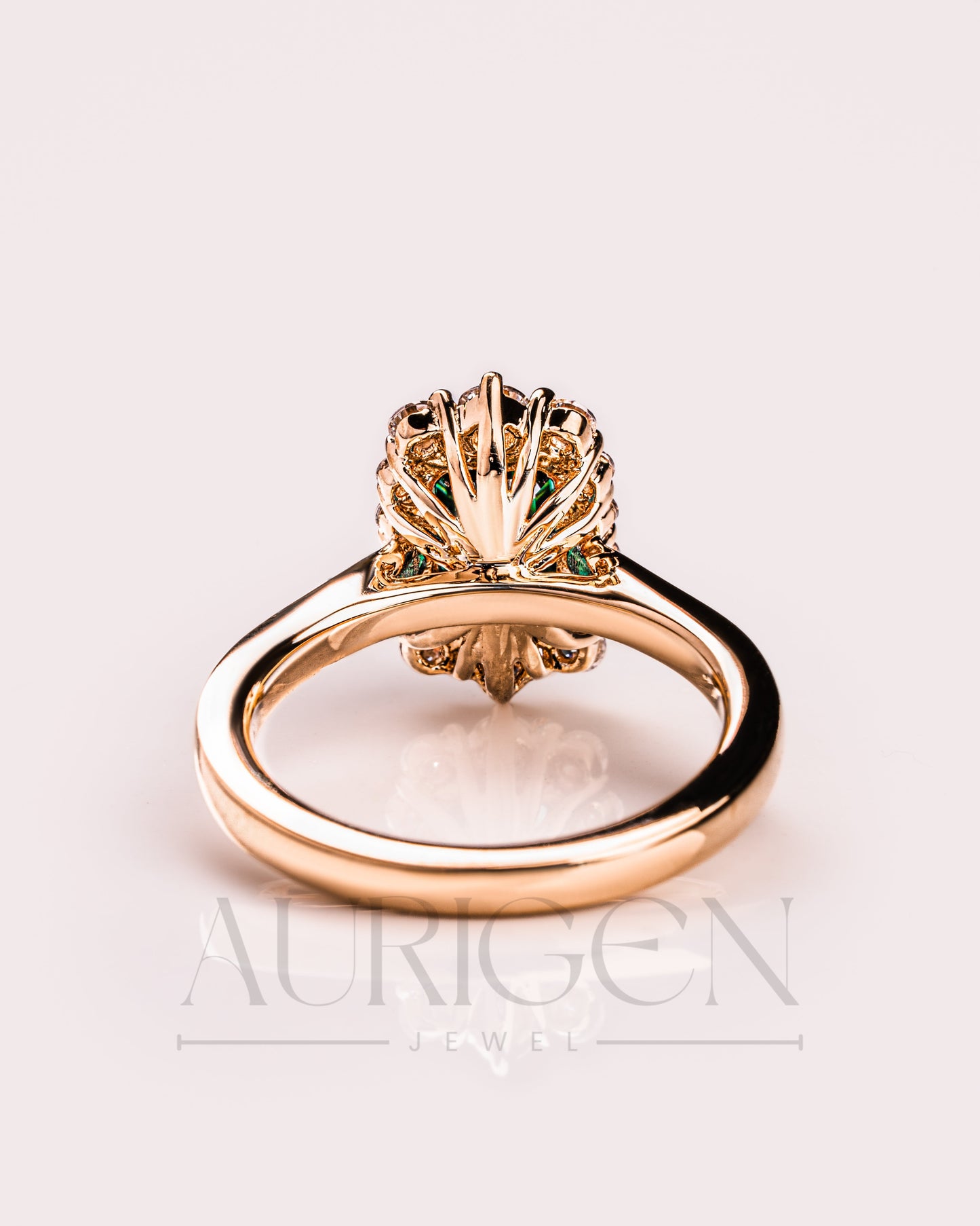 Green Emerald Cut Moissanite and Lab Grown Diamond 14K Solid Gold Halo Ring
