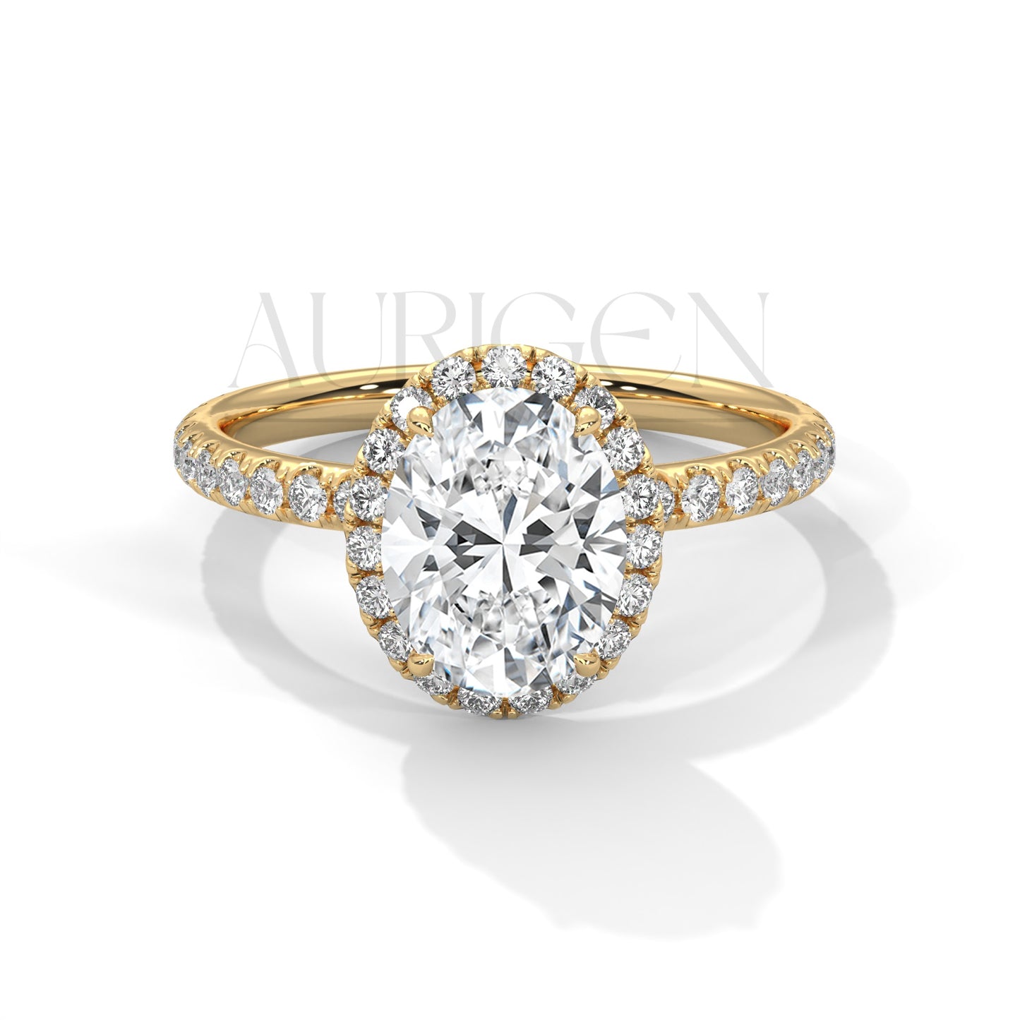 Timeless 18K Solid Gold Engagement Ring with Oval Cut Diamond and Halo Design