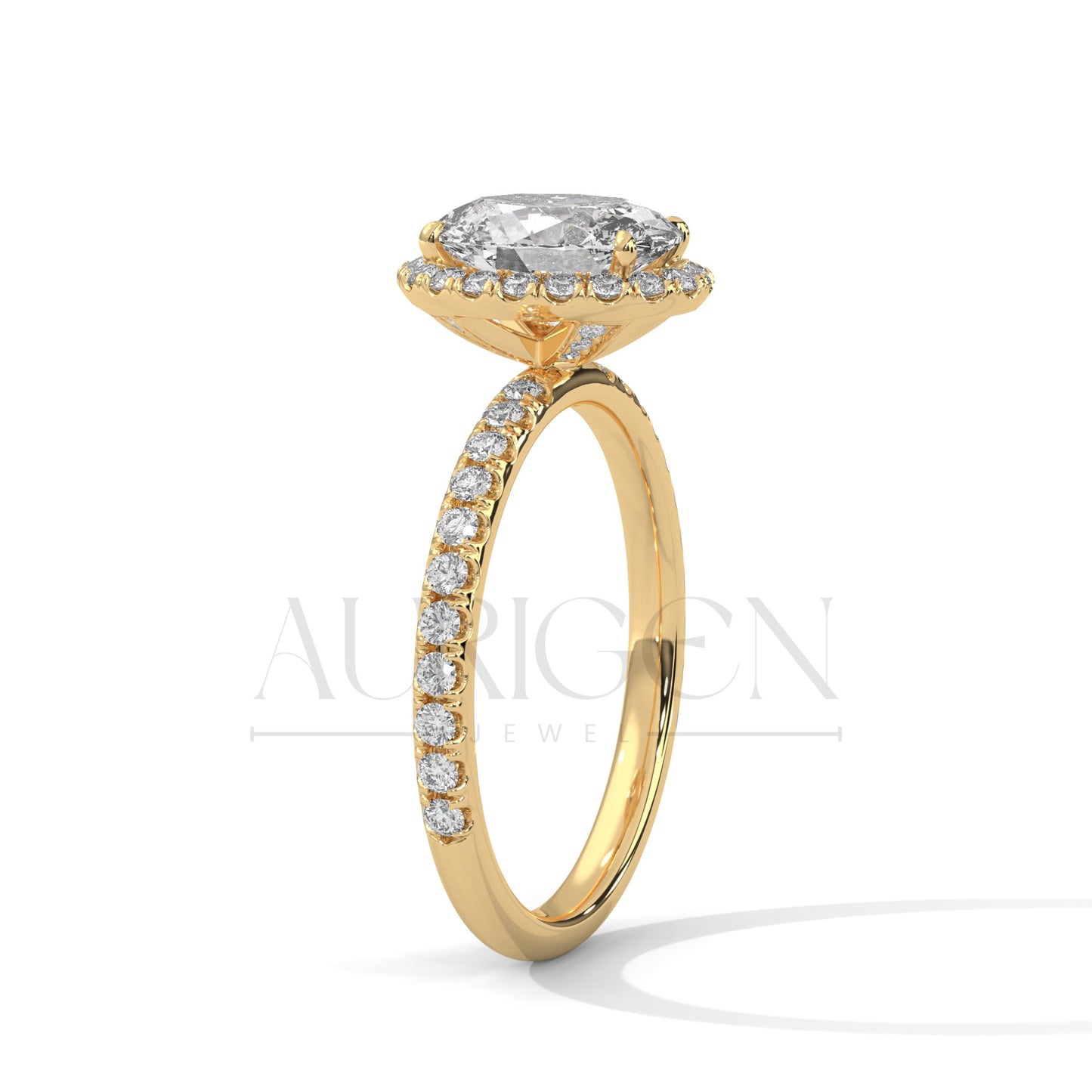 Timeless 18K Solid Gold Engagement Ring with Oval Cut Diamond and Halo Design