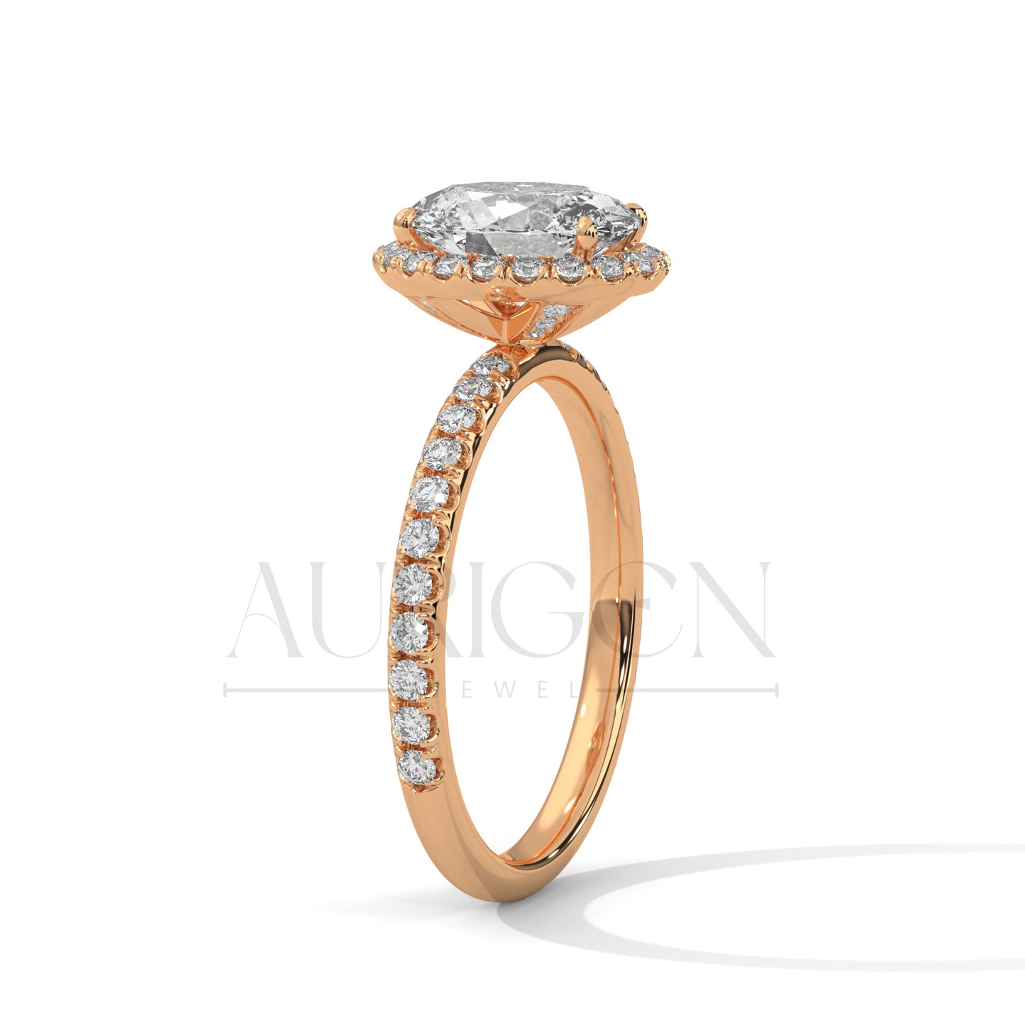 Timeless 18K Solid Gold Engagement Ring with Oval Cut Diamond and Halo Design
