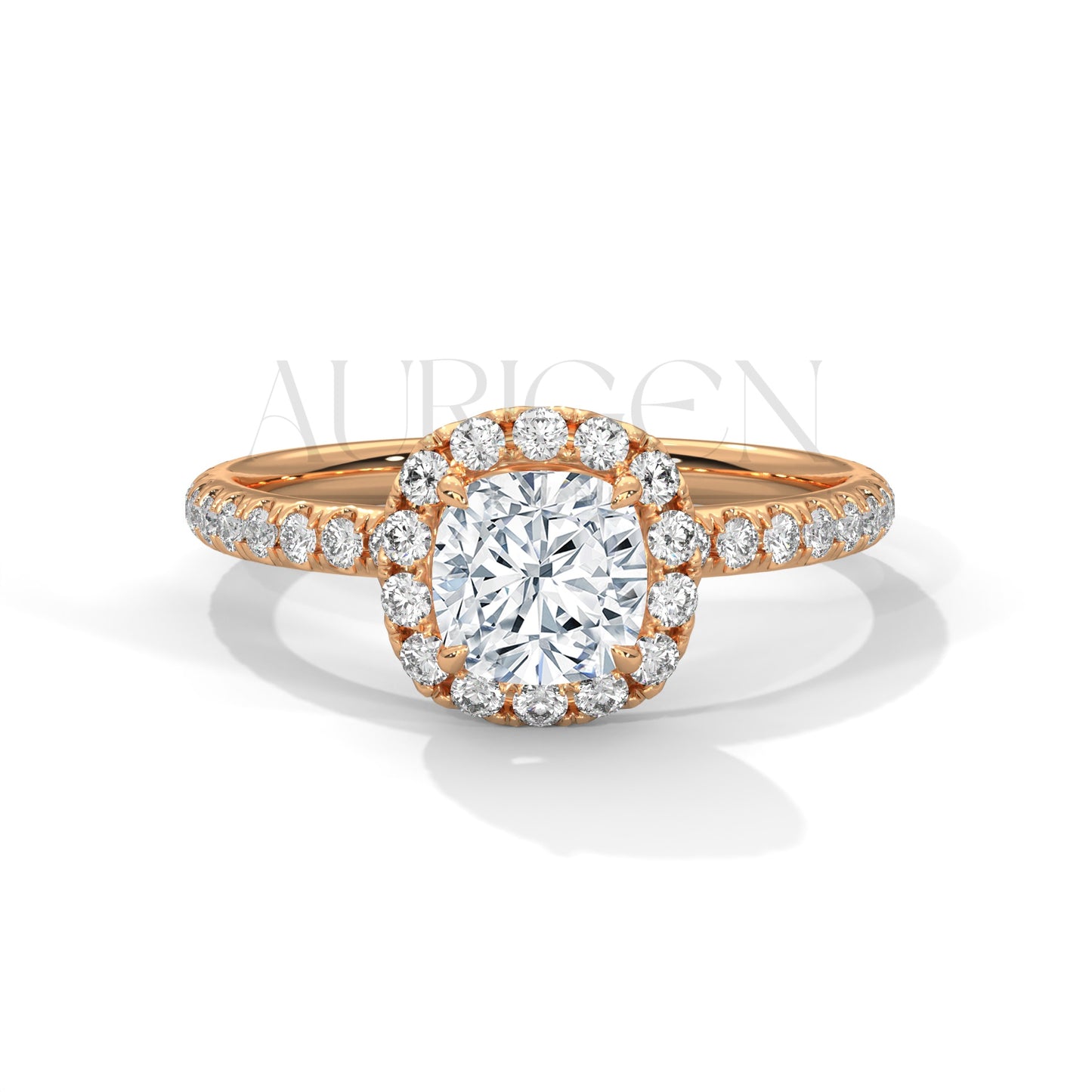 1.00 CT Cushion Cut Diamond Halo Ring with Pave Setting in 14K Solid Gold