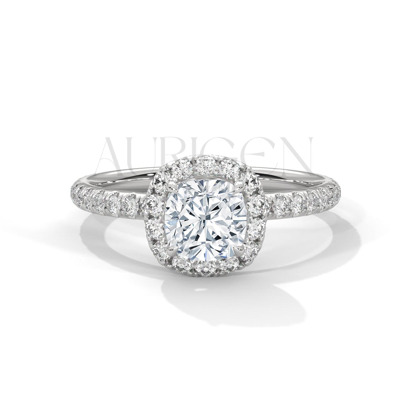 1.00 CT Cushion Cut Diamond Halo Ring with Pave Setting in 14K Solid Gold