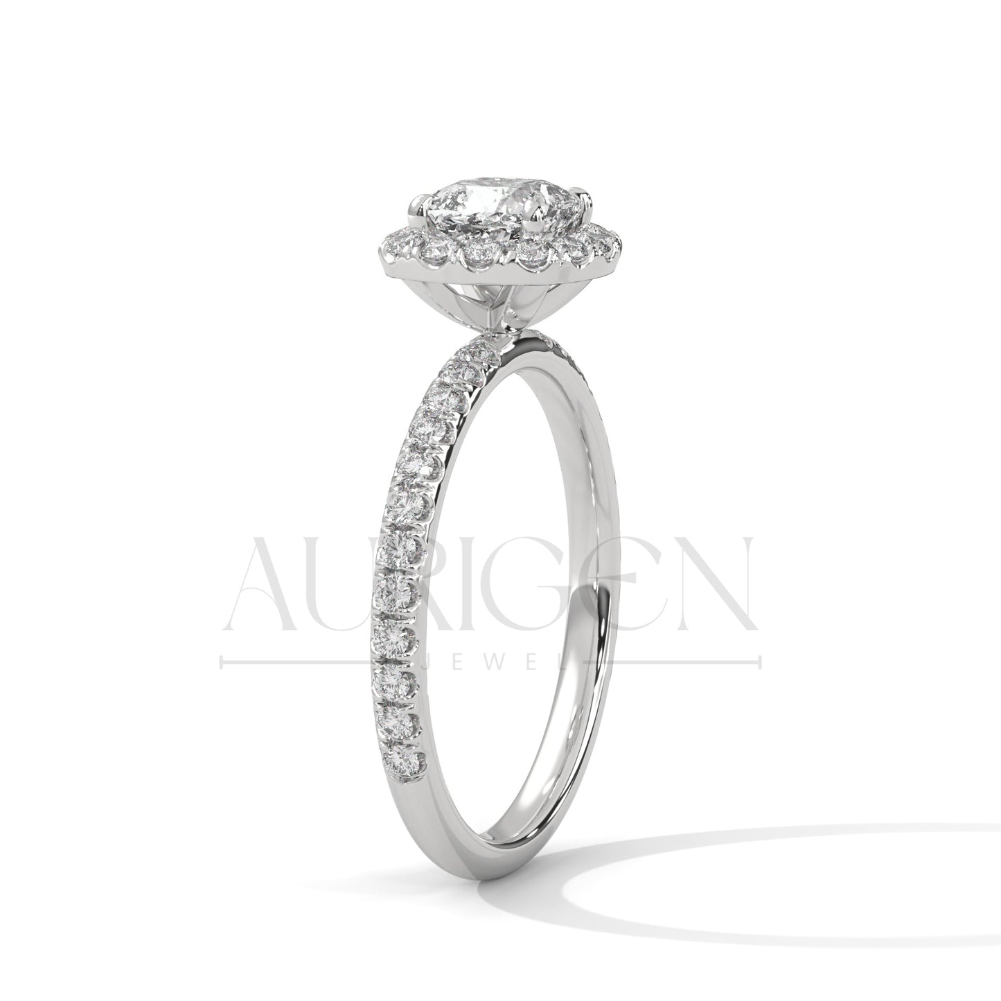 1.00 CT Cushion Cut Diamond Halo Ring with Pave Setting in 14K Solid Gold