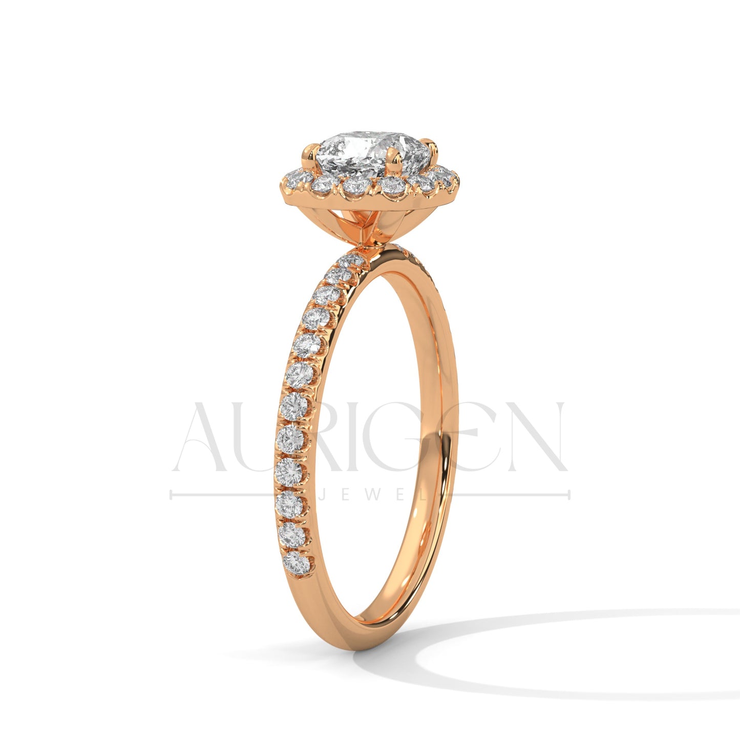 1.00 CT Cushion Cut Diamond Halo Ring with Pave Setting in 14K Solid Gold
