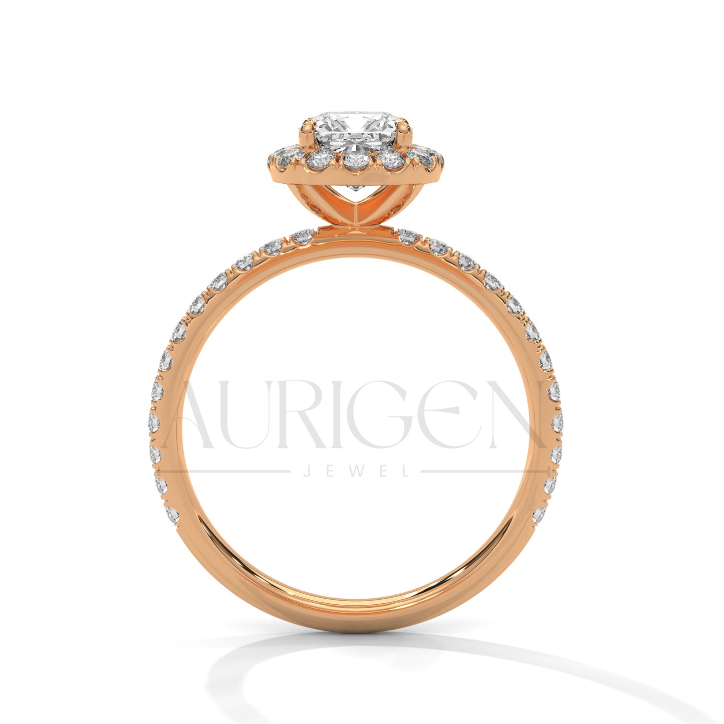 1.00 CT Cushion Cut Diamond Halo Ring with Pave Setting in 14K Solid Gold