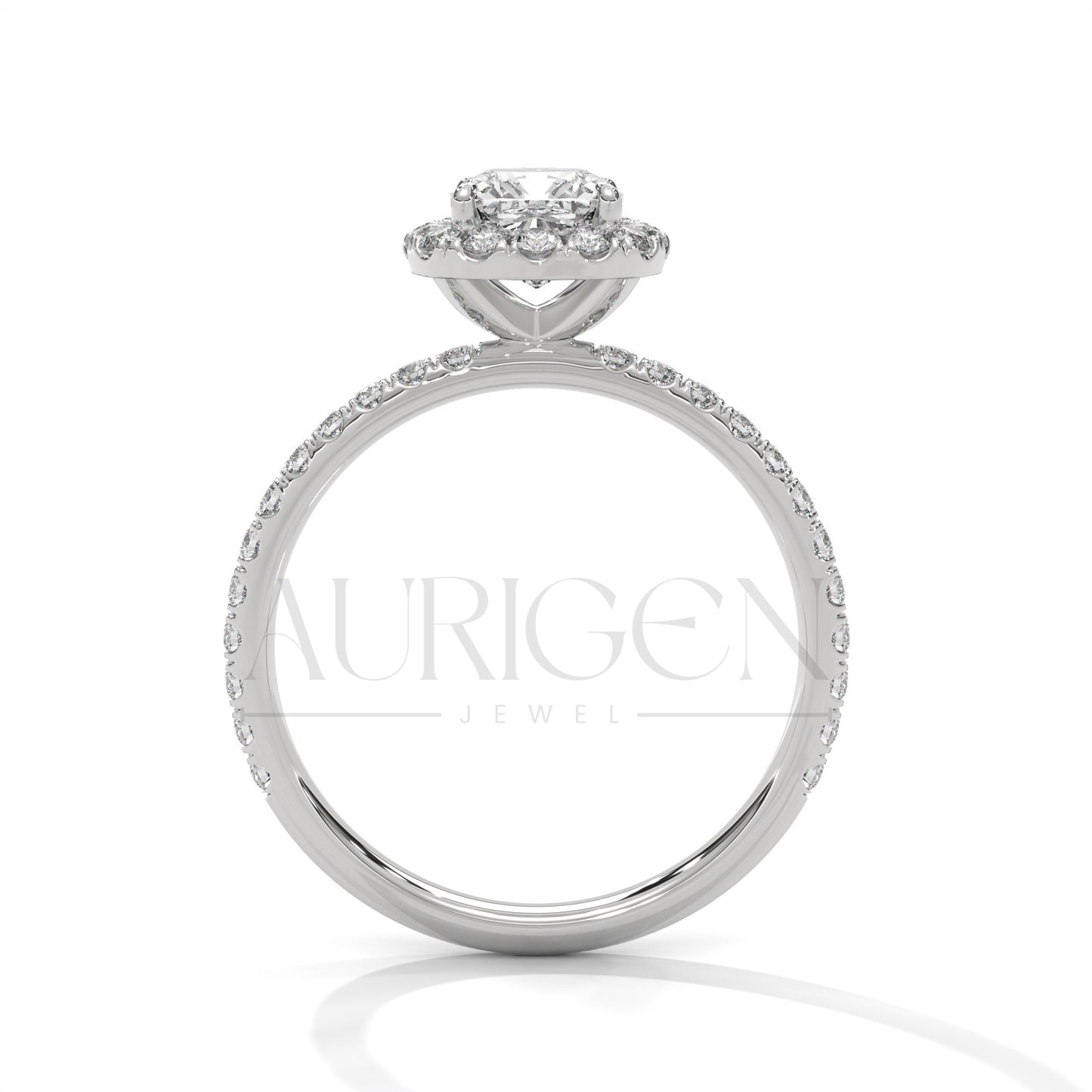 1.00 CT Cushion Cut Diamond Halo Ring with Pave Setting in 14K Solid Gold