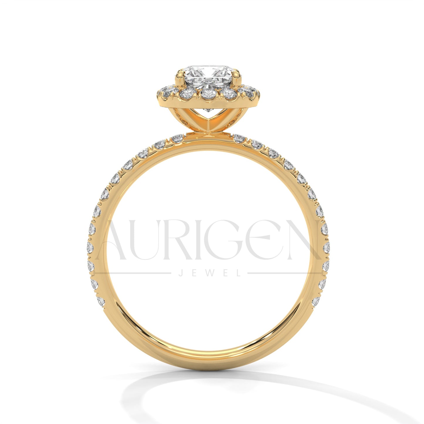 1.00 CT Cushion Cut Diamond Halo Ring with Pave Setting in 14K Solid Gold