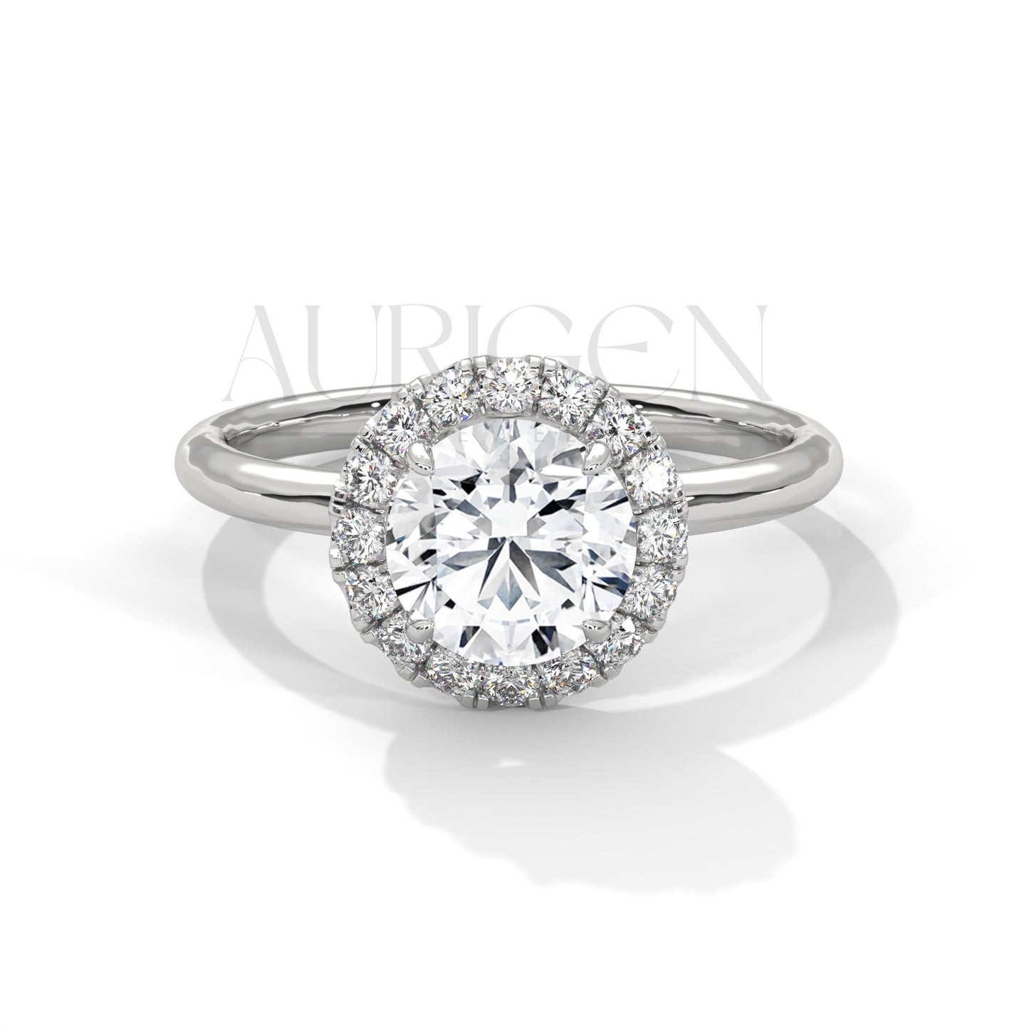 A Beautiful 14K Solid Gold Round Moissanite Diamond Ring Featuring a Unique Halo