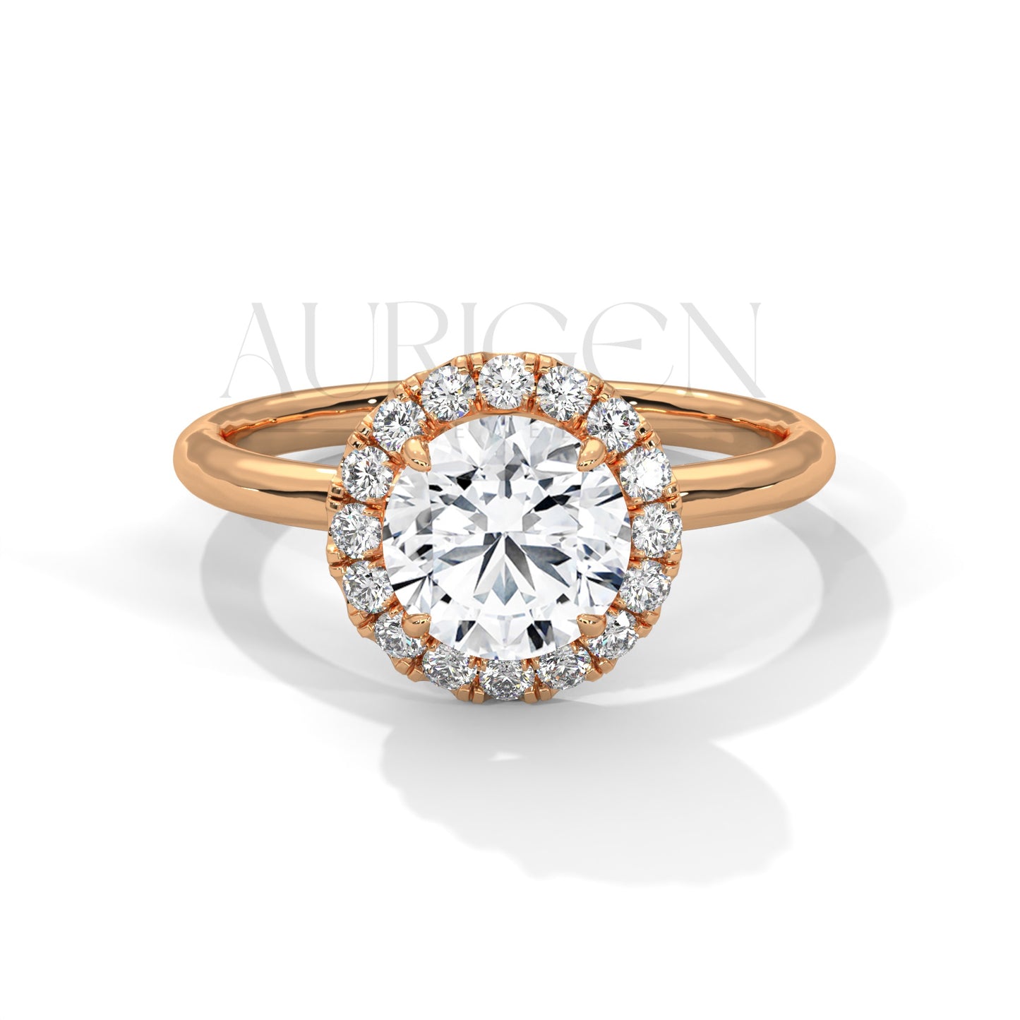 A Beautiful 14K Solid Gold Round Moissanite Diamond Ring Featuring a Unique Halo