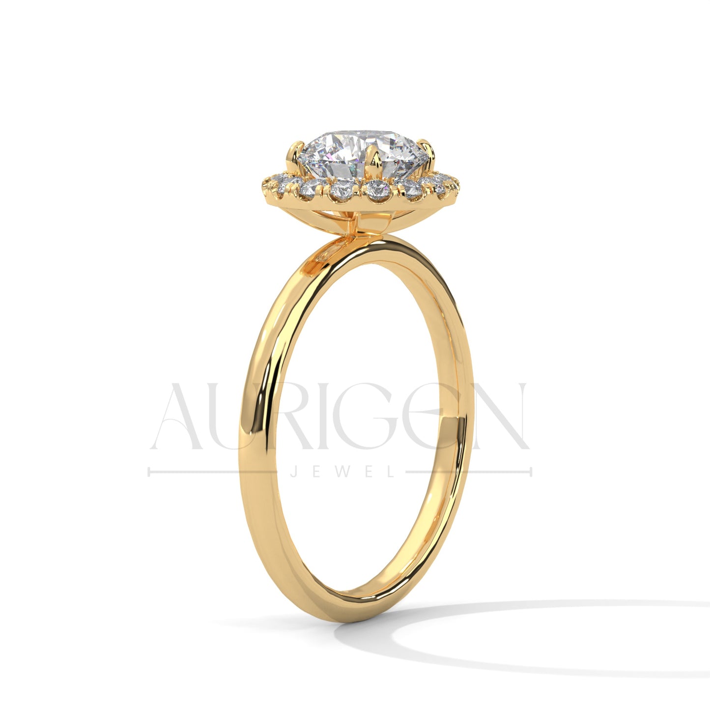 A Beautiful 14K Solid Gold Round Moissanite Diamond Ring Featuring a Unique Halo