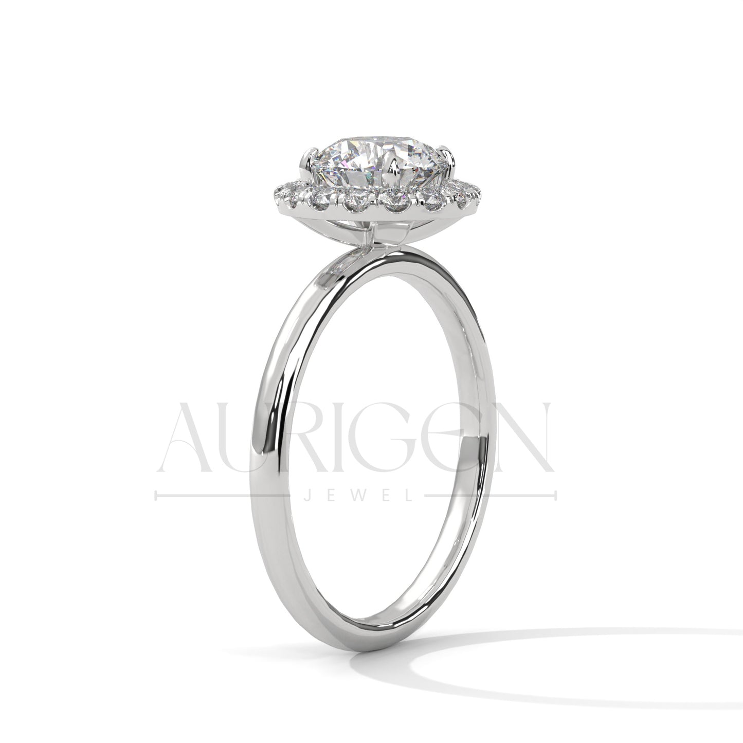 A Beautiful 14K Solid Gold Round Moissanite Diamond Ring Featuring a Unique Halo