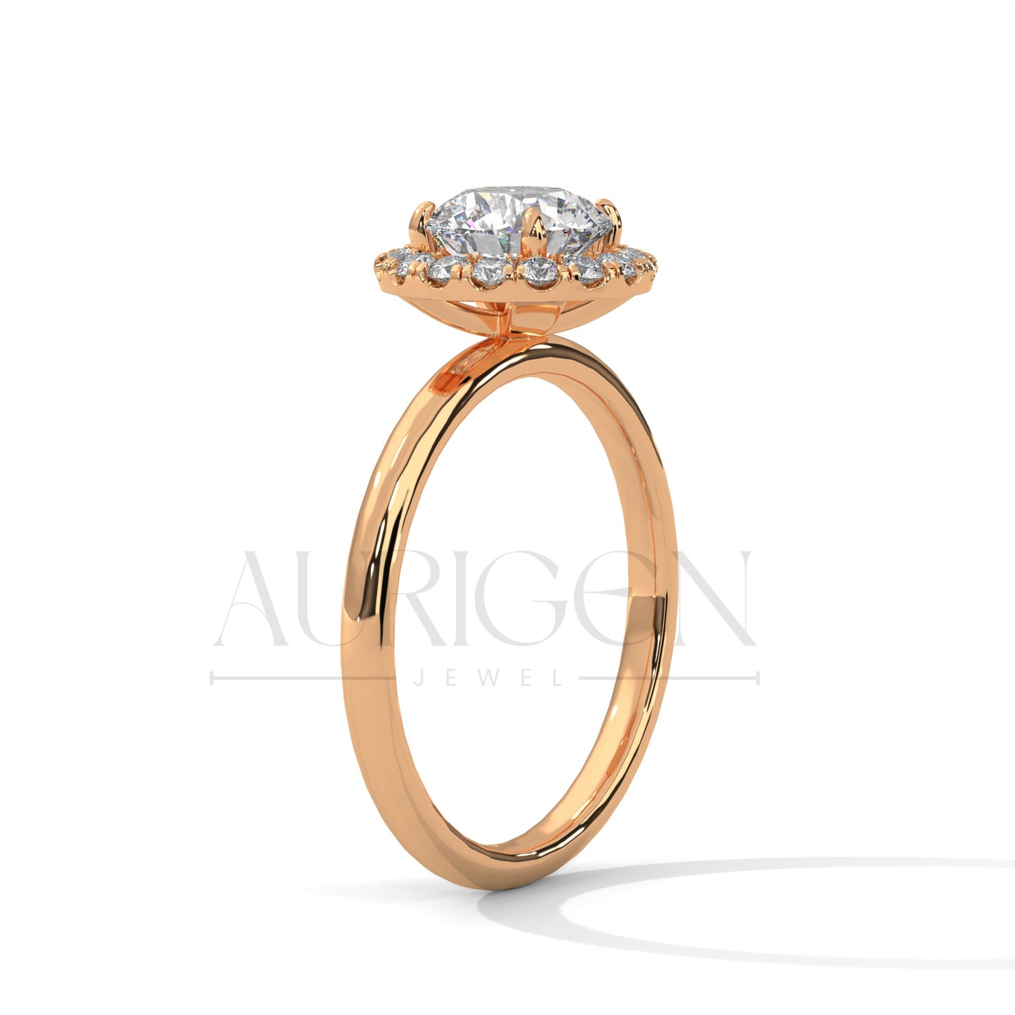 A Beautiful 14K Solid Gold Round Moissanite Diamond Ring Featuring a Unique Halo