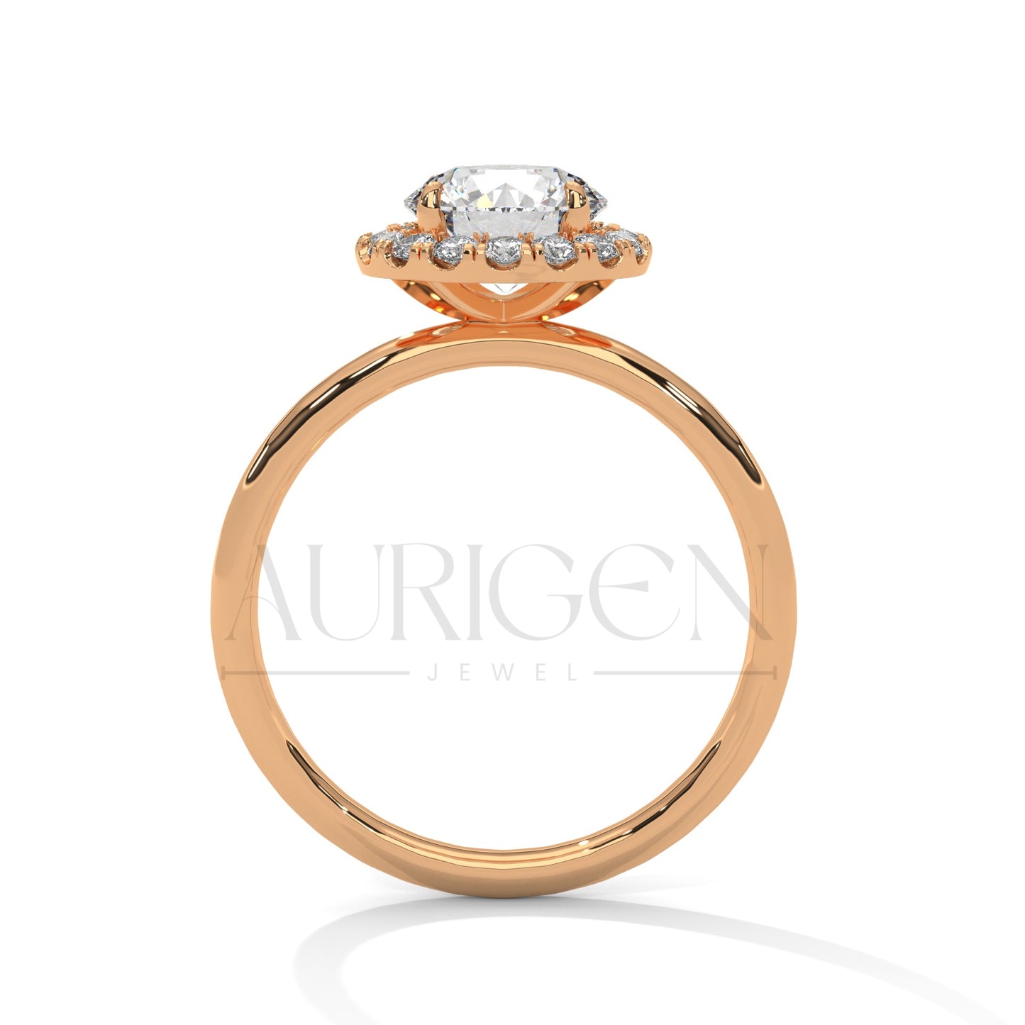A Beautiful 14K Solid Gold Round Moissanite Diamond Ring Featuring a Unique Halo