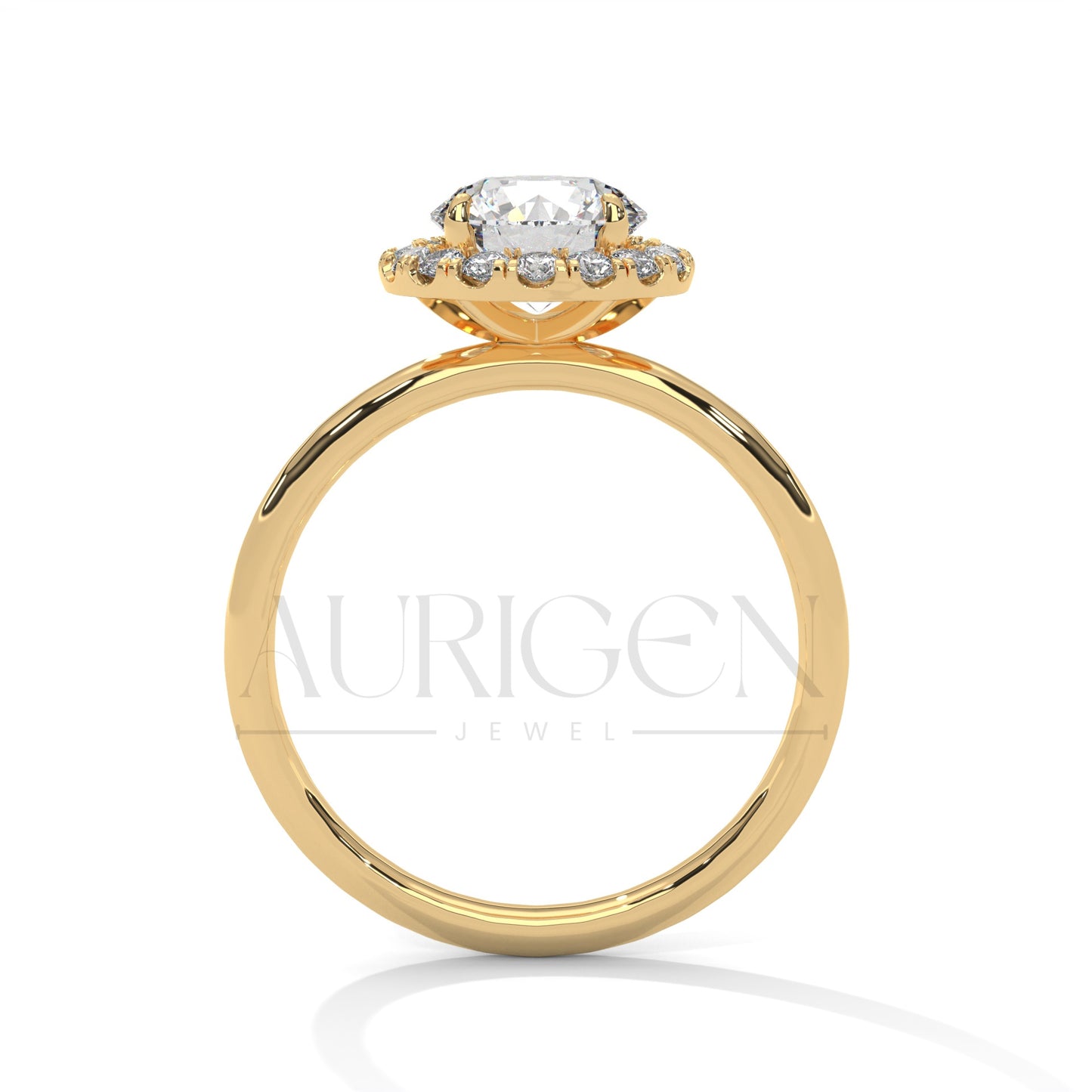 A Beautiful 14K Solid Gold Round Moissanite Diamond Ring Featuring a Unique Halo