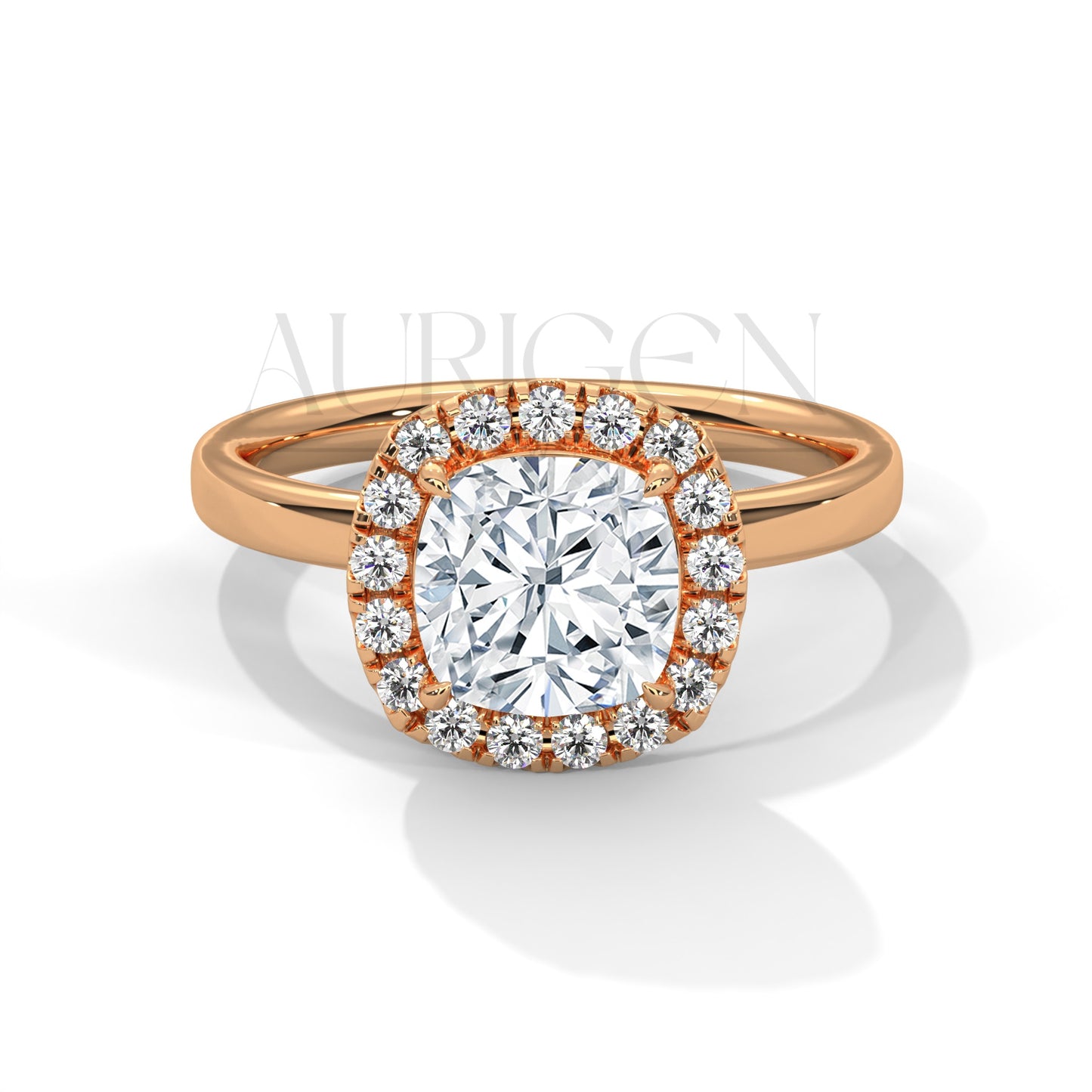 14K Solid Gold 2.00 CT Cushion Cut Diamond Halo Engagement Ring