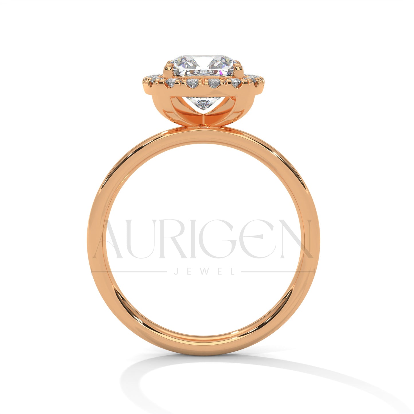 14K Solid Gold 2.00 CT Cushion Cut Diamond Halo Engagement Ring