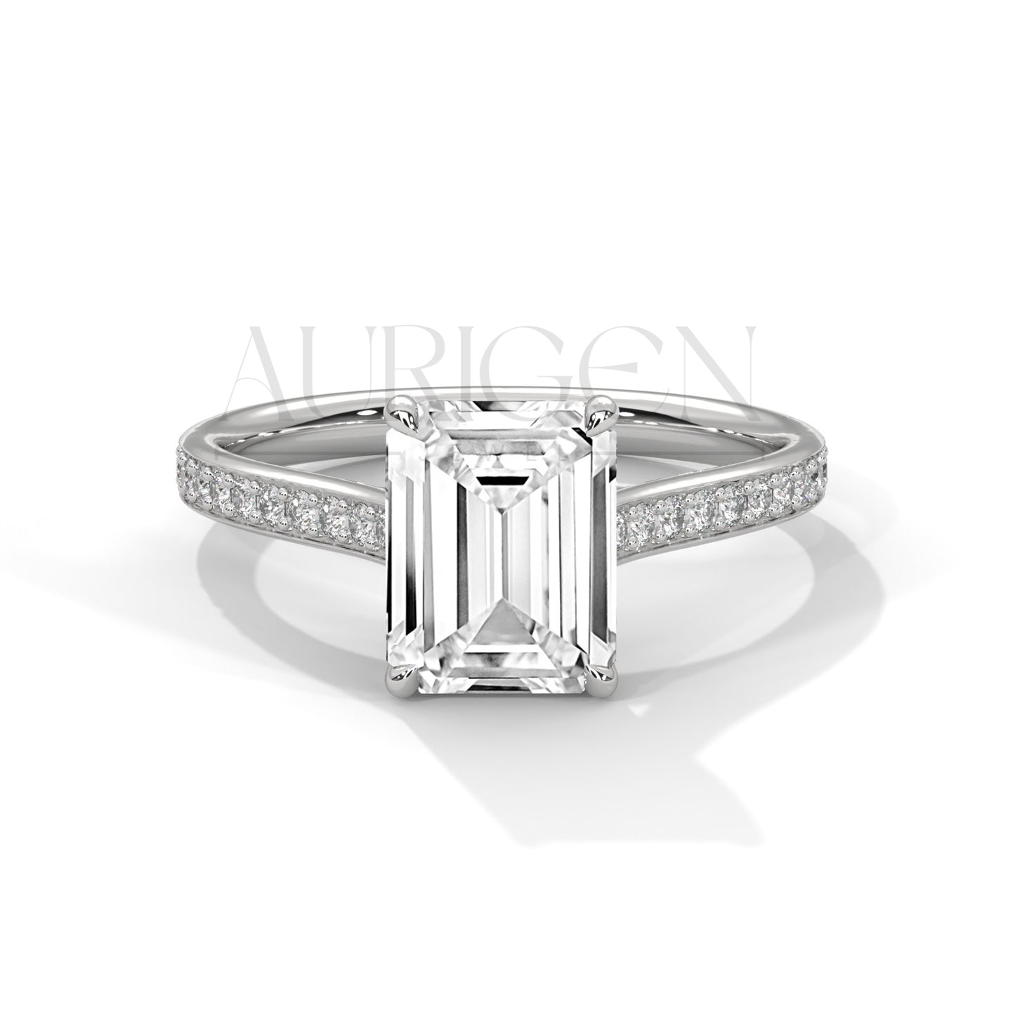 Beautiful 2.00 CT Emerald Cut Moissanite Diamond Pave Set 14K Solid Gold Ring