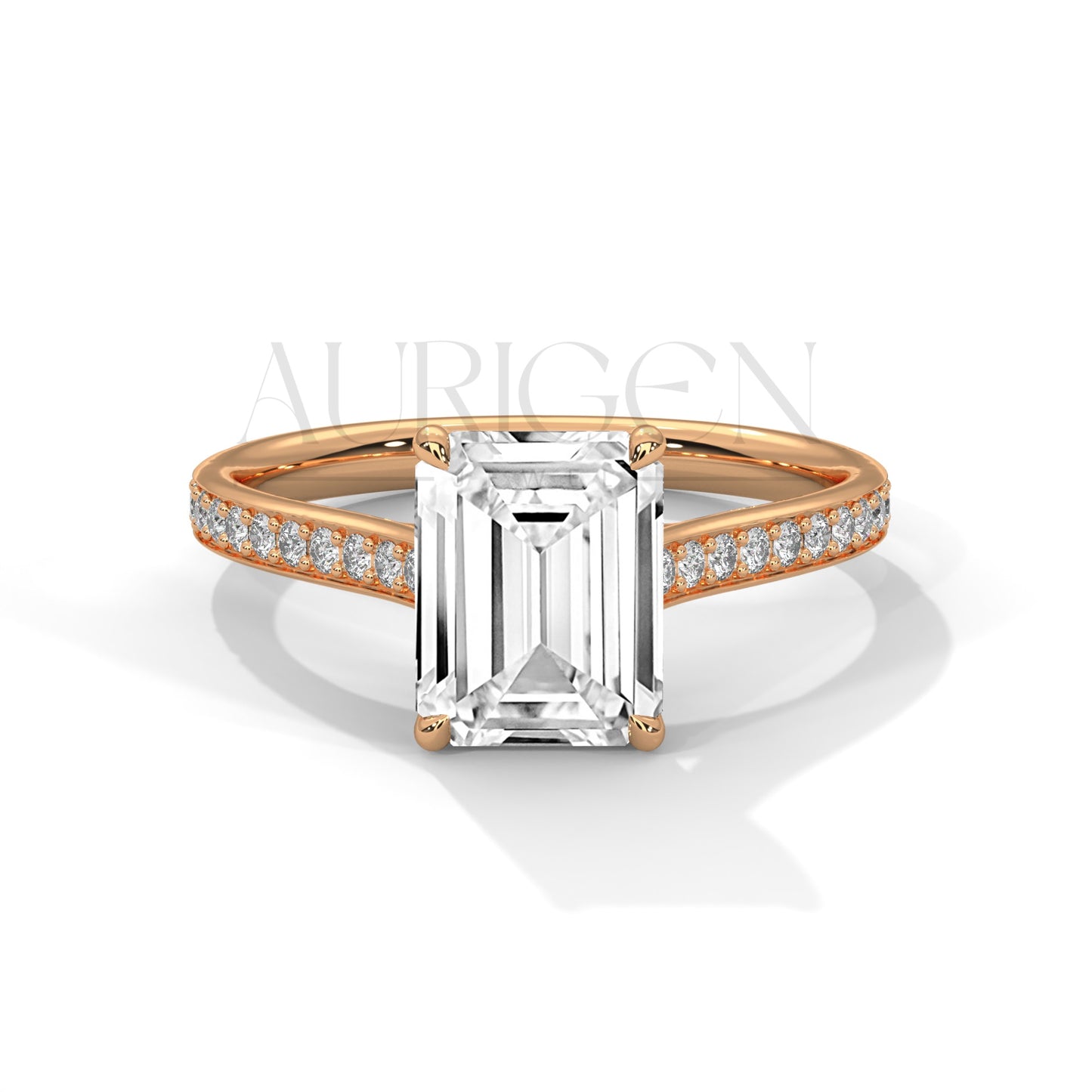 Beautiful 2.00 CT Emerald Cut Moissanite Diamond Pave Set 14K Solid Gold Ring