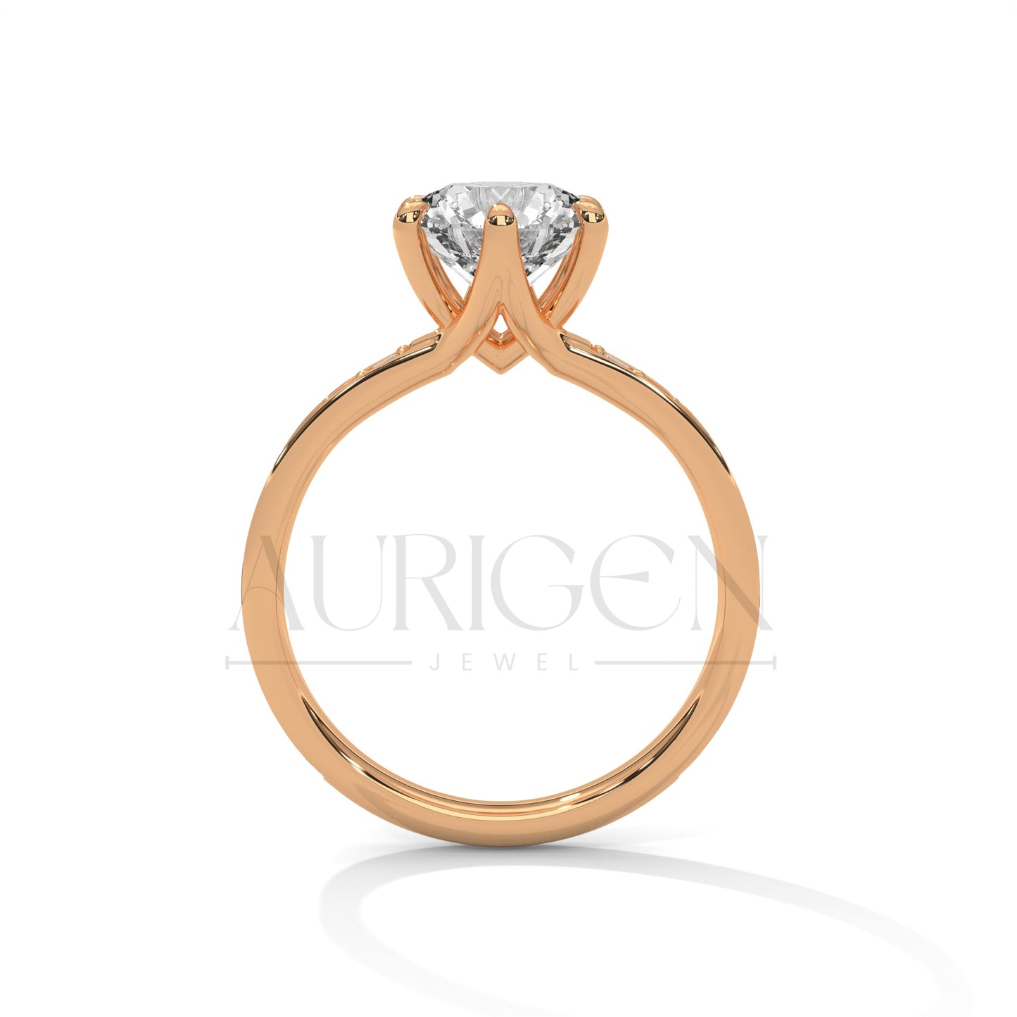 Elegant Round Cut Diamond Pave and Six Prong Set Ring in 14K Solid Gold