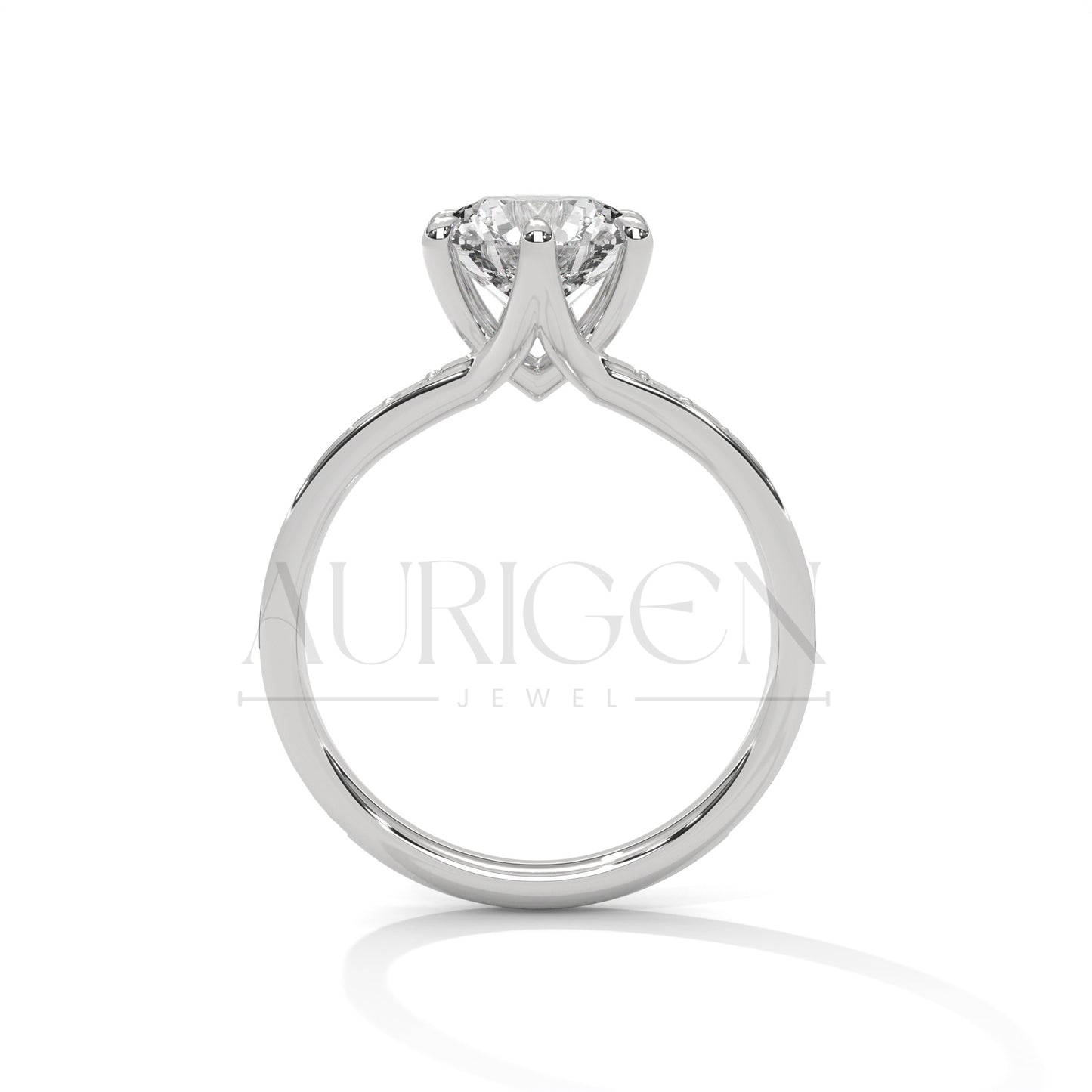 Elegant Round Cut Diamond Pave and Six Prong Set Ring in 14K Solid Gold