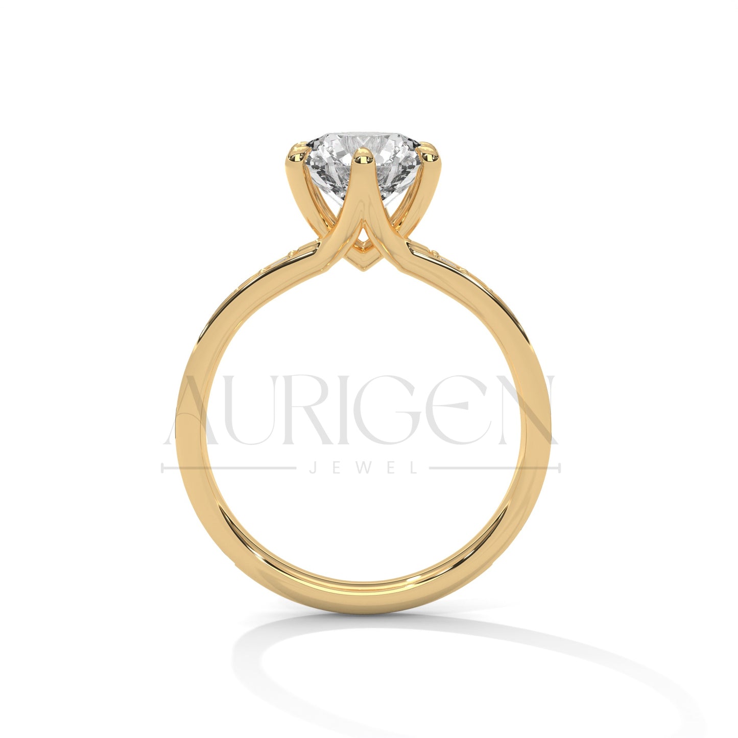 Elegant Round Cut Diamond Pave and Six Prong Set Ring in 14K Solid Gold