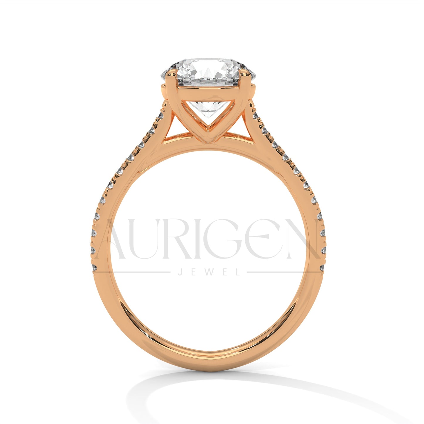 Round Cut Moissanite Diamond Ring With Pave Set Diamond in 14K Solid Gold