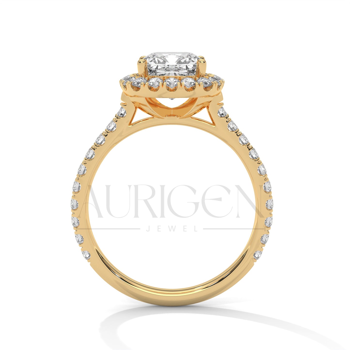 Luxurious Cushion Cut Engagement Ring with Halo and Pave Diamonds In 14K Solid Gold Ring