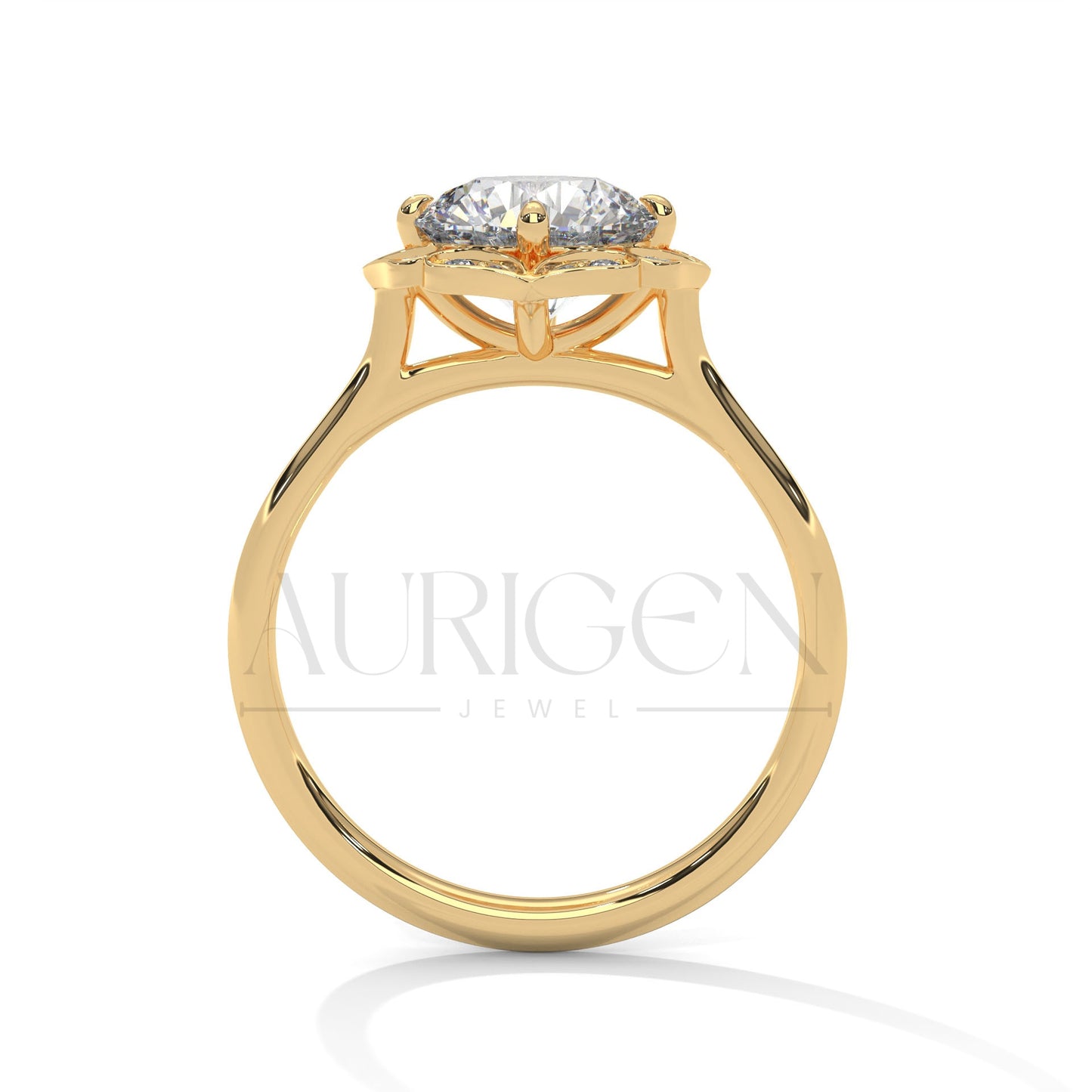 Floral Halo 2.00 CT Round Cut Diamond 14K Solid Gold Engagement Ring