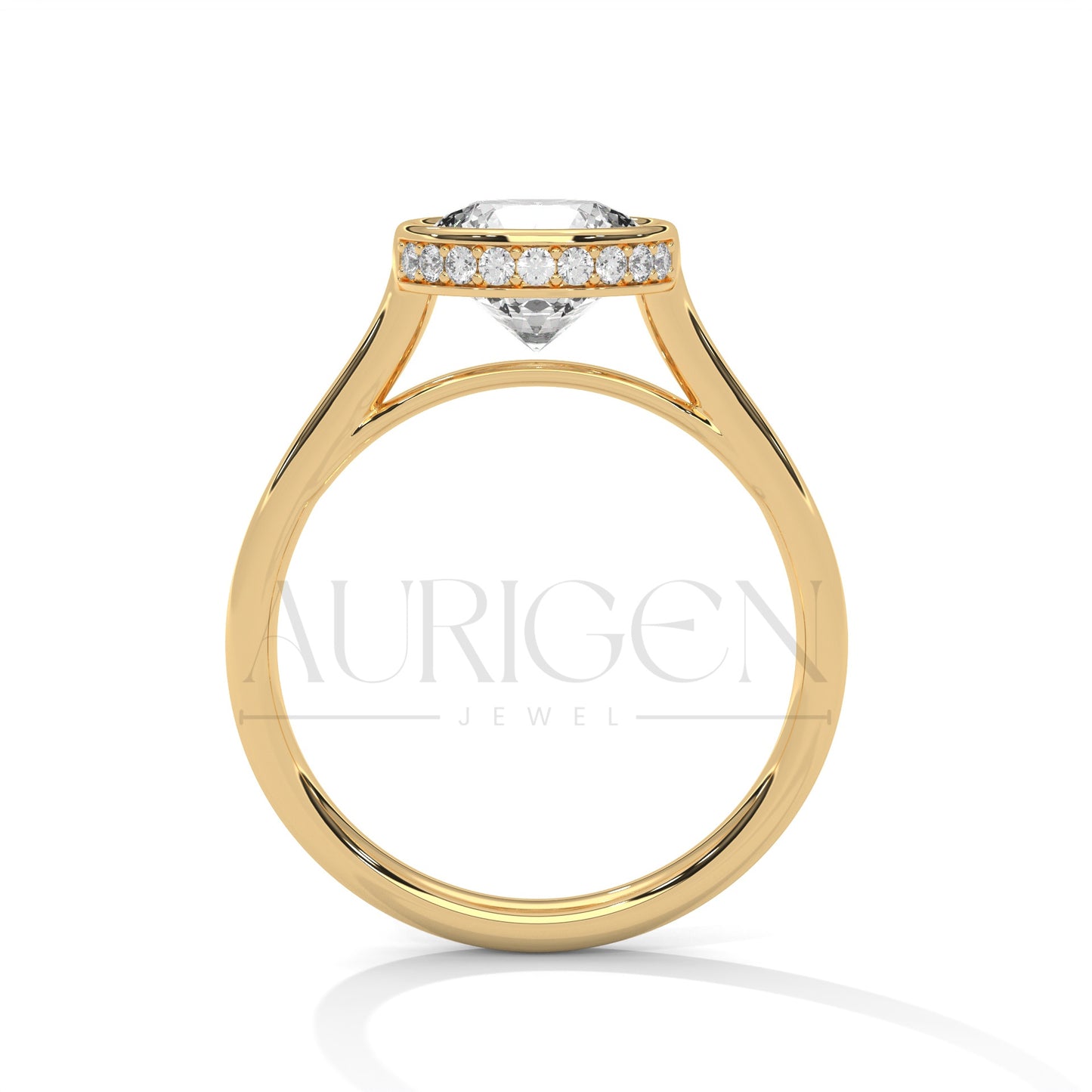 Brilliant Round Cut Moissnite & Lab Diamond Bezel Set 14K Solid Gold Ring
