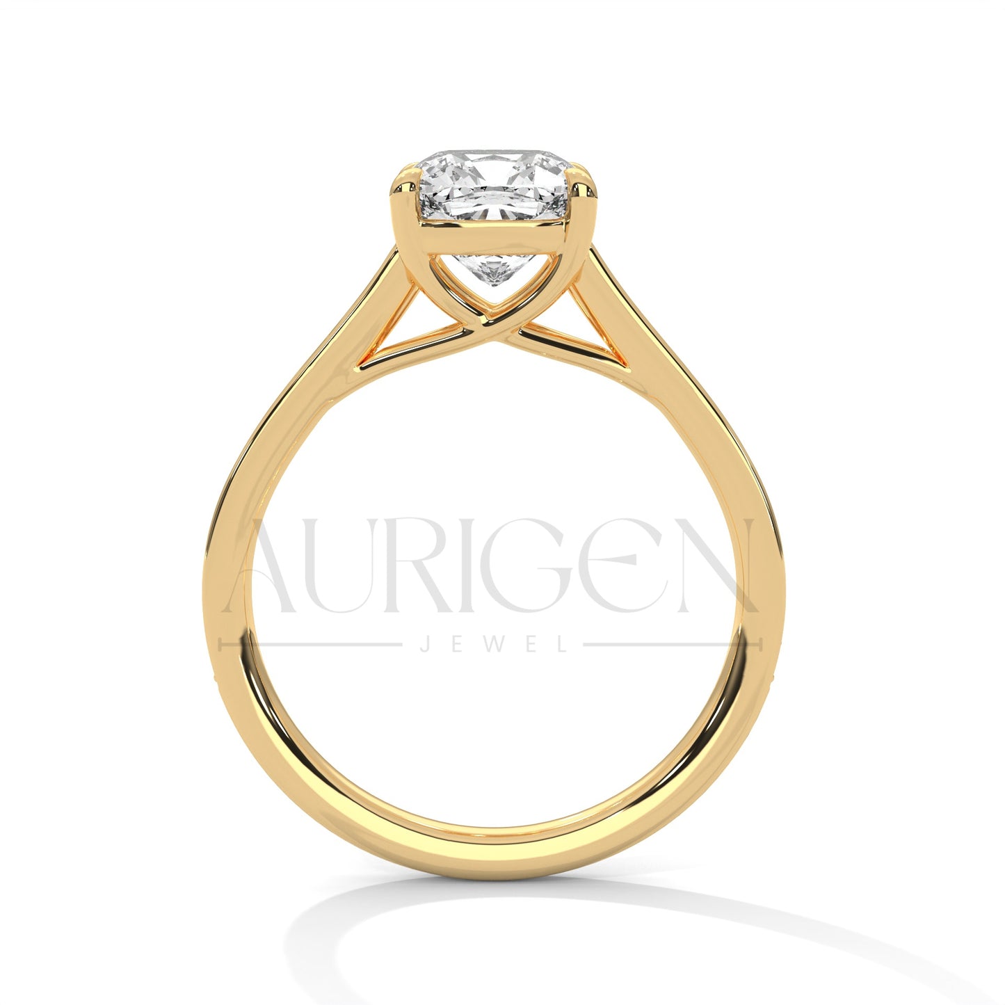 Elegant Cushion Cut Ring in 14K Solid Gold with Pave Diamonds