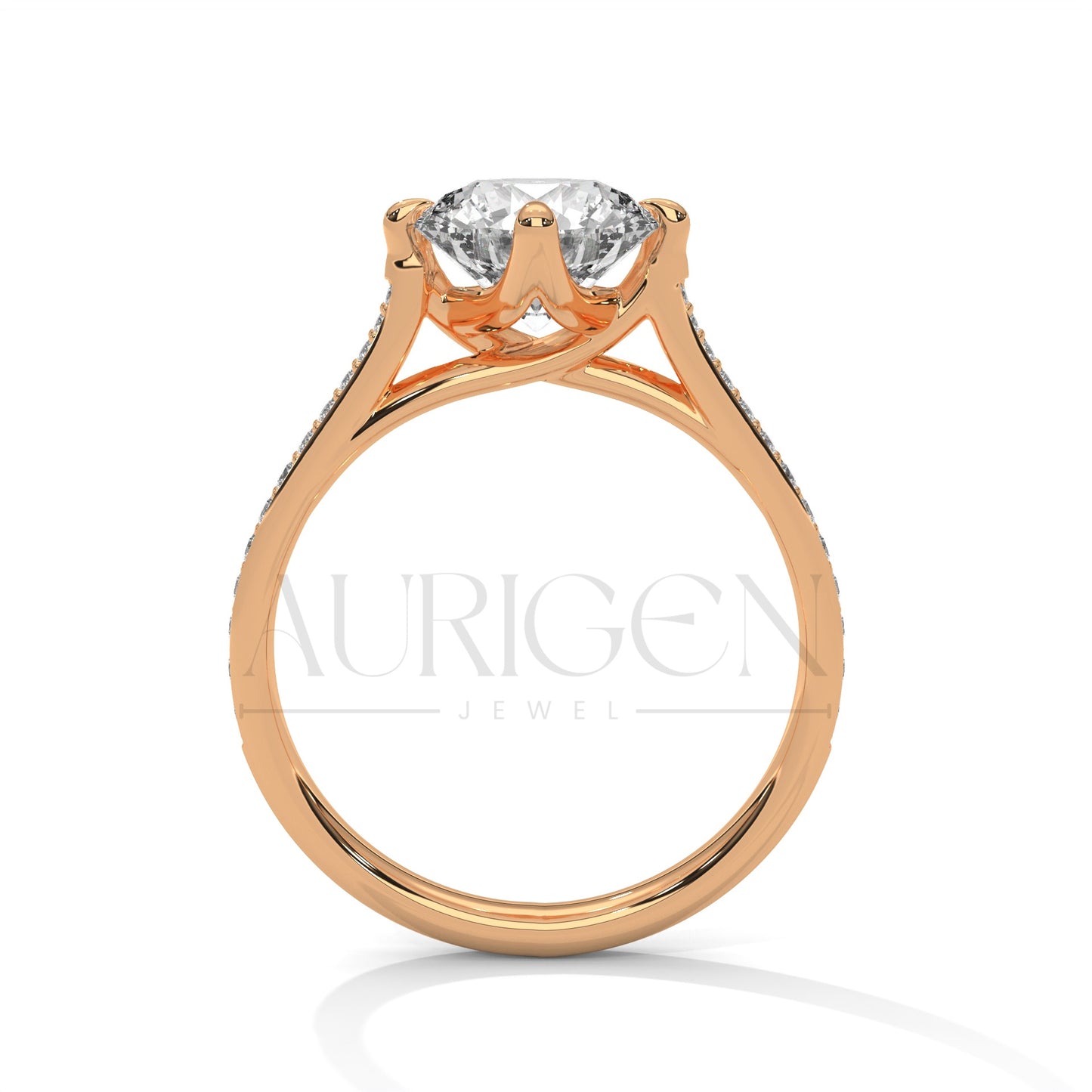 Sparkling Elegance: Round Cut Diamond with Side Pave Setting in 14K Yellow Gold Ring