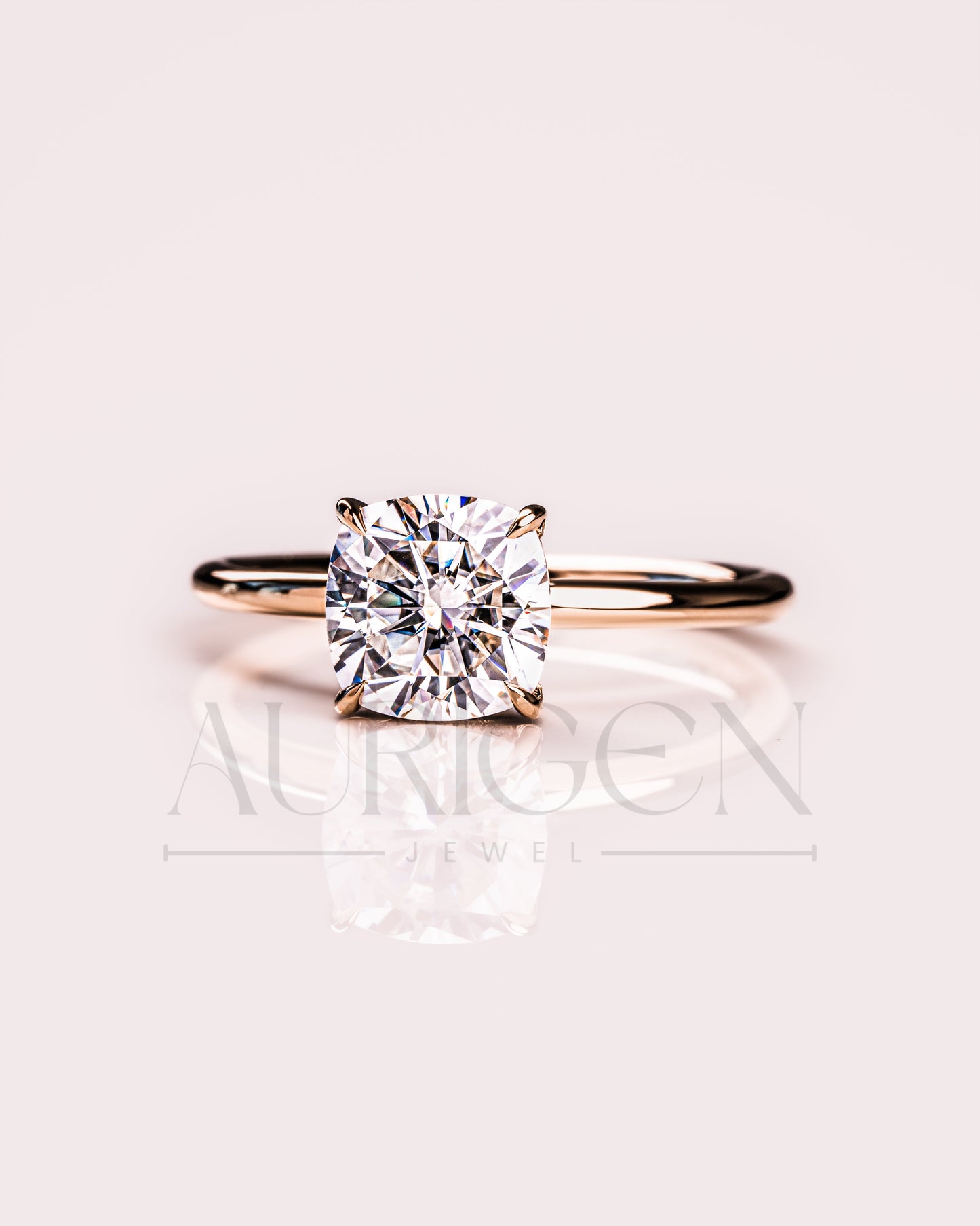 Brilliant Cushion Cut Moissanite and Leb Diamond Ring Hidden Halo 14k Solid Gold