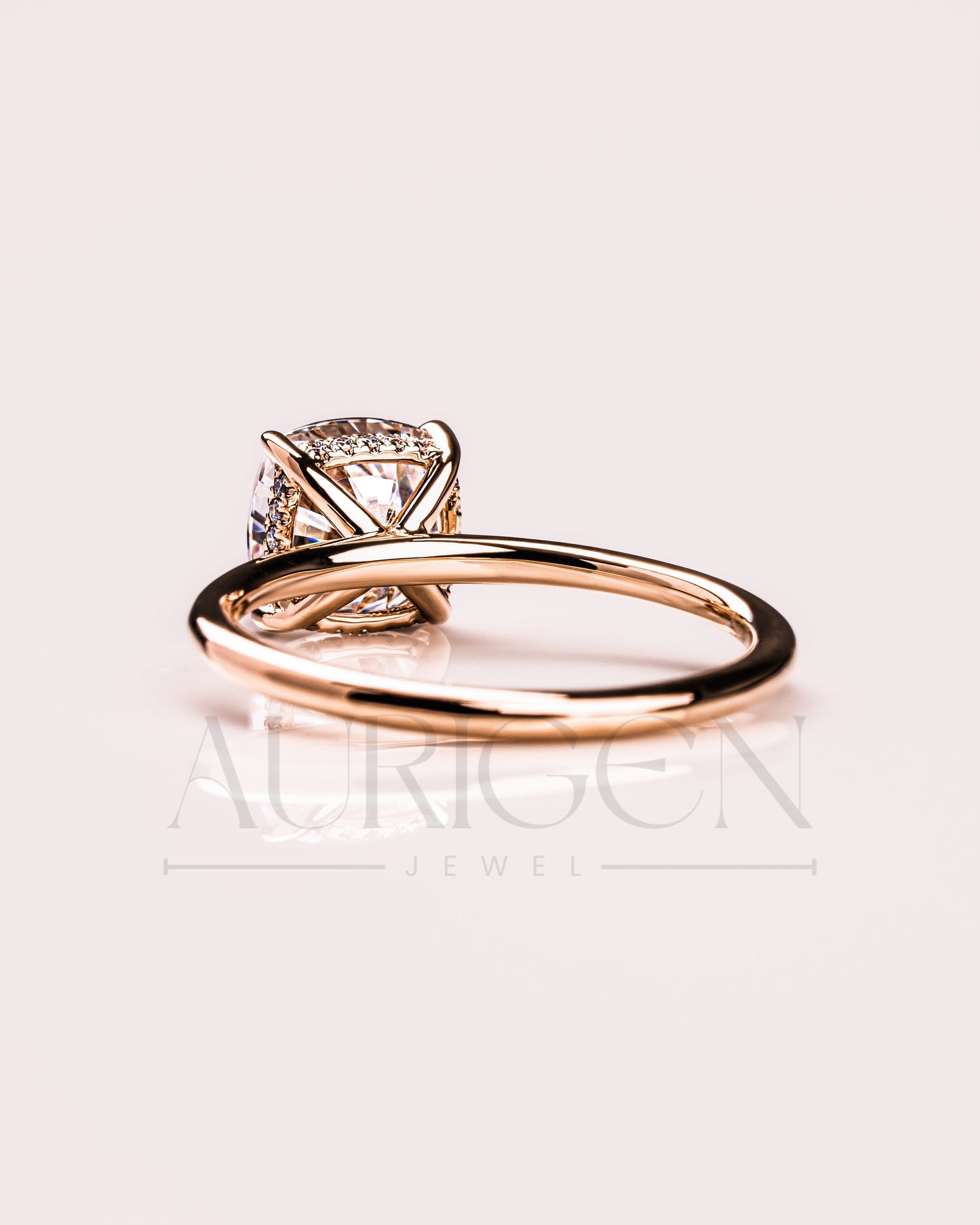 Brilliant Cushion Cut Moissanite and Leb Diamond Ring Hidden Halo 14k Solid Gold