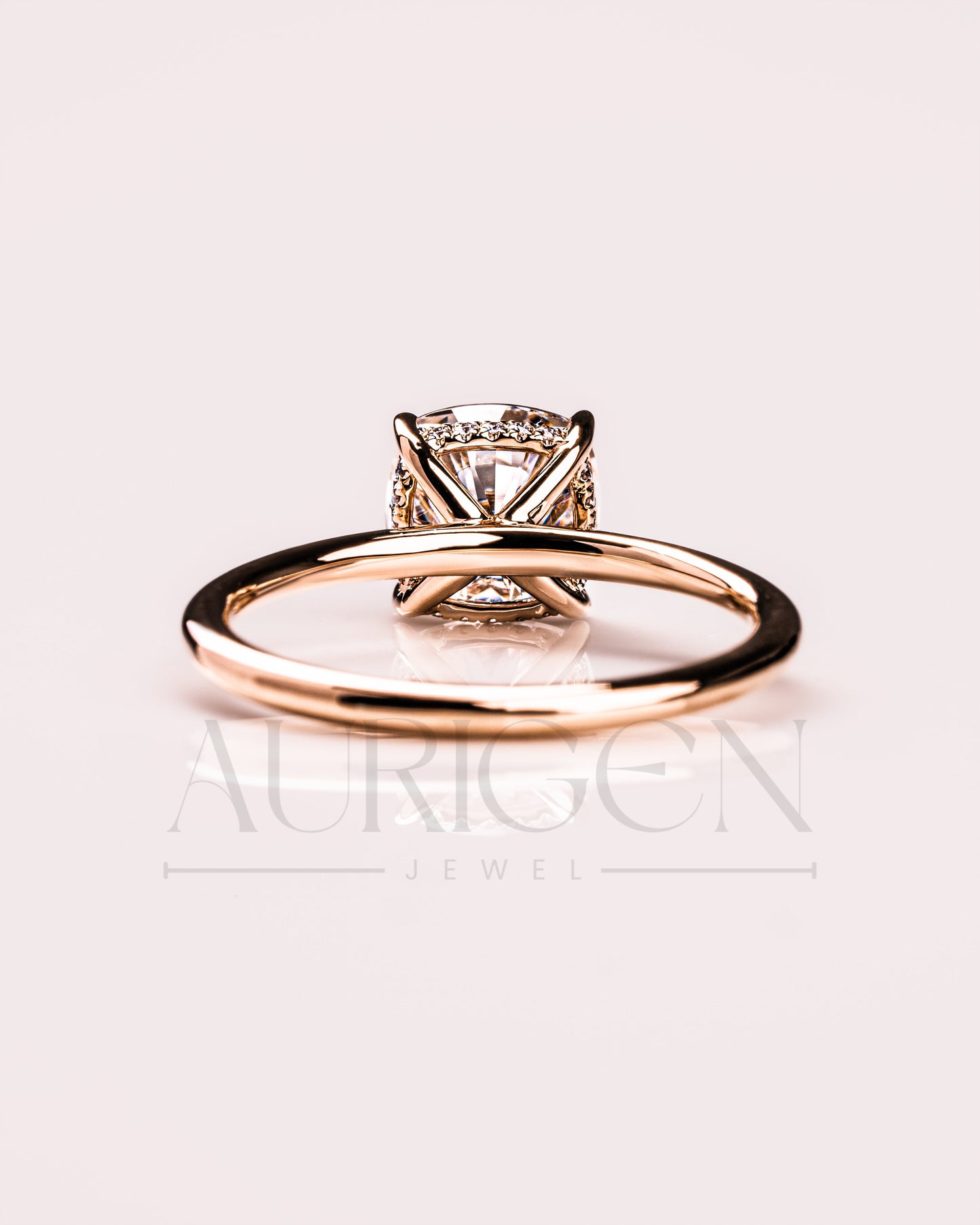 Brilliant Cushion Cut Moissanite and Leb Diamond Ring Hidden Halo 14k Solid Gold