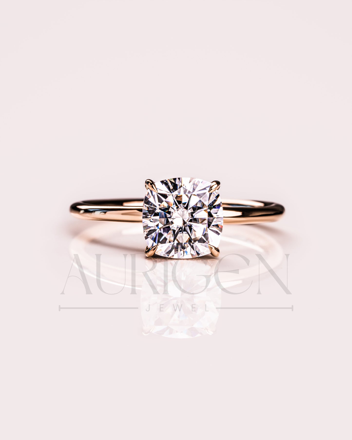 Brilliant Cushion Cut Moissanite and Leb Diamond Ring Hidden Halo 14k Solid Gold