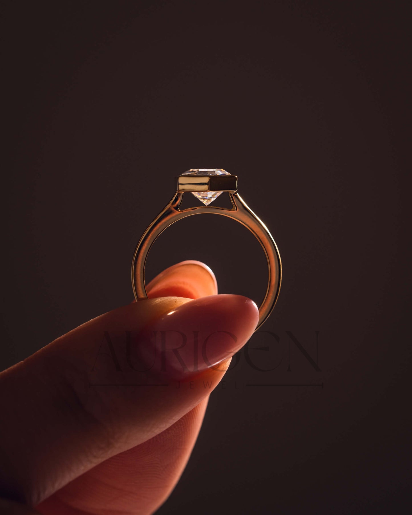 Bezel Setting Hexagon Cut Lab Grown and Moissanite Diamond Ring