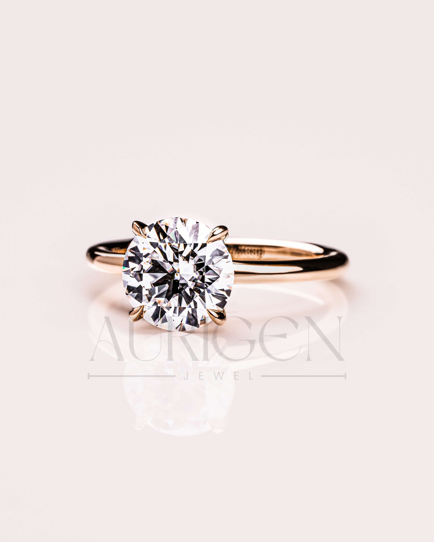 Round Moissanite and Leb Grown Solitaire Engagement Ring in 18k Rose Gold