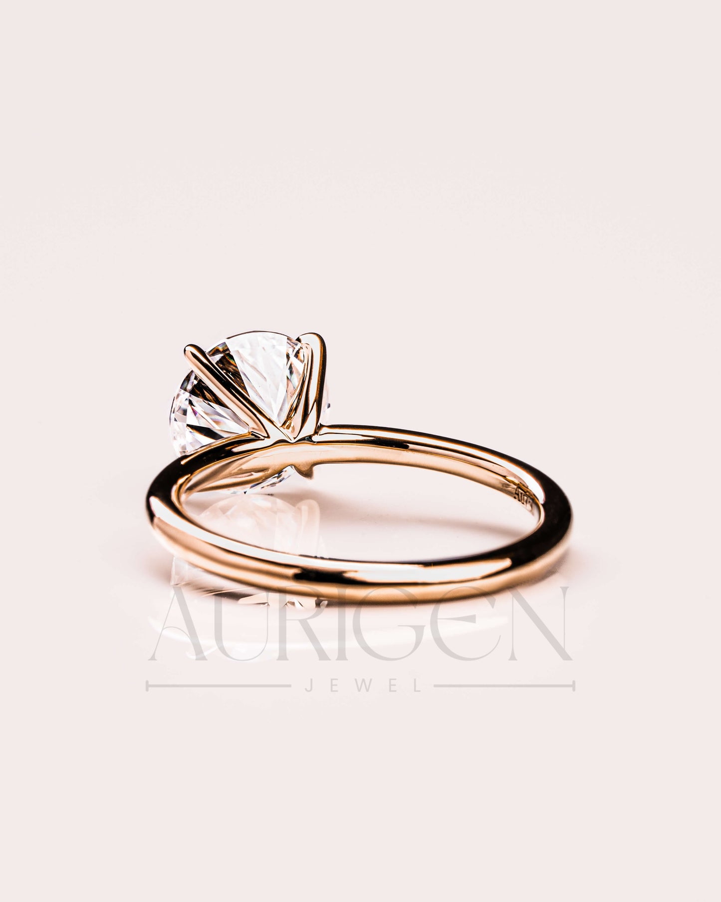 Round Moissanite and Leb Grown Solitaire Engagement Ring in 18k Rose Gold