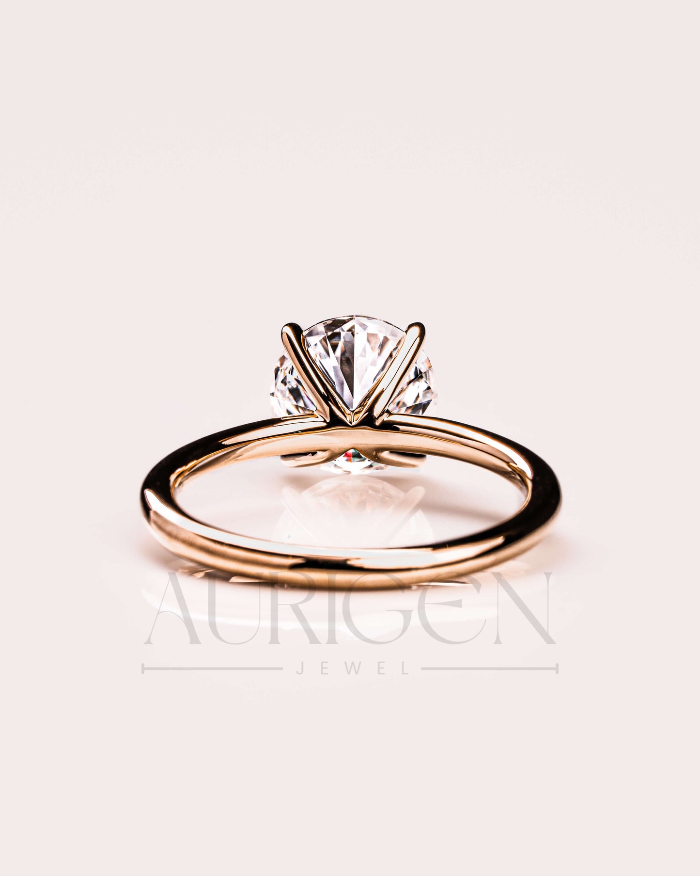 Round Moissanite and Leb Grown Solitaire Engagement Ring in 18k Rose Gold