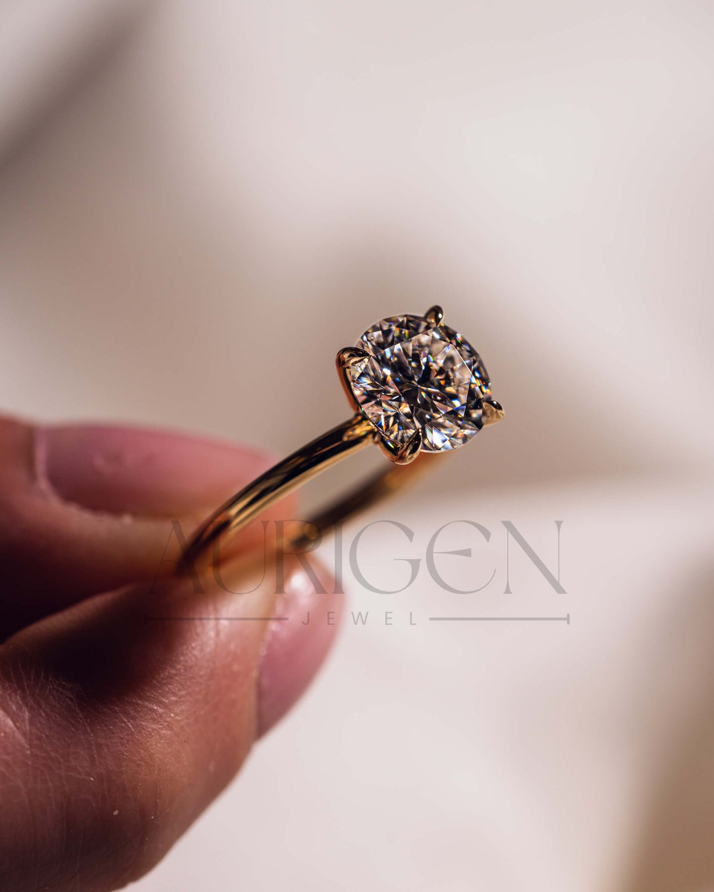 Round Moissanite and Leb Grown Solitaire Engagement Ring in 18k Rose Gold