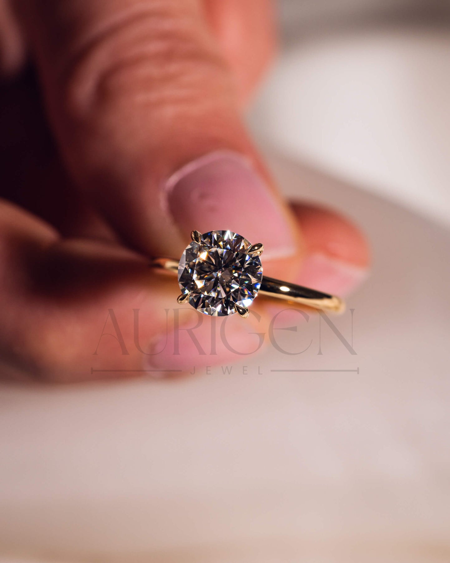 Round Moissanite and Leb Grown Solitaire Engagement Ring in 18k Rose Gold