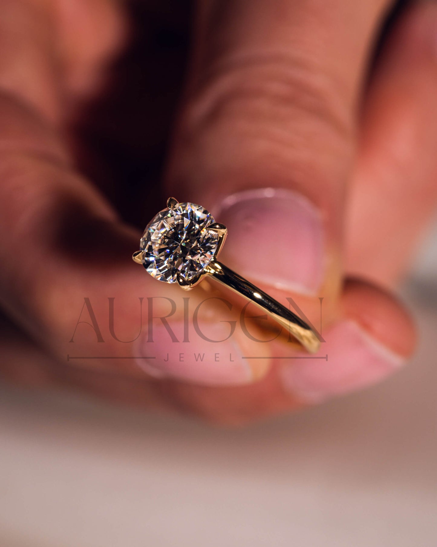 Round Moissanite and Leb Grown Solitaire Engagement Ring in 18k Rose Gold