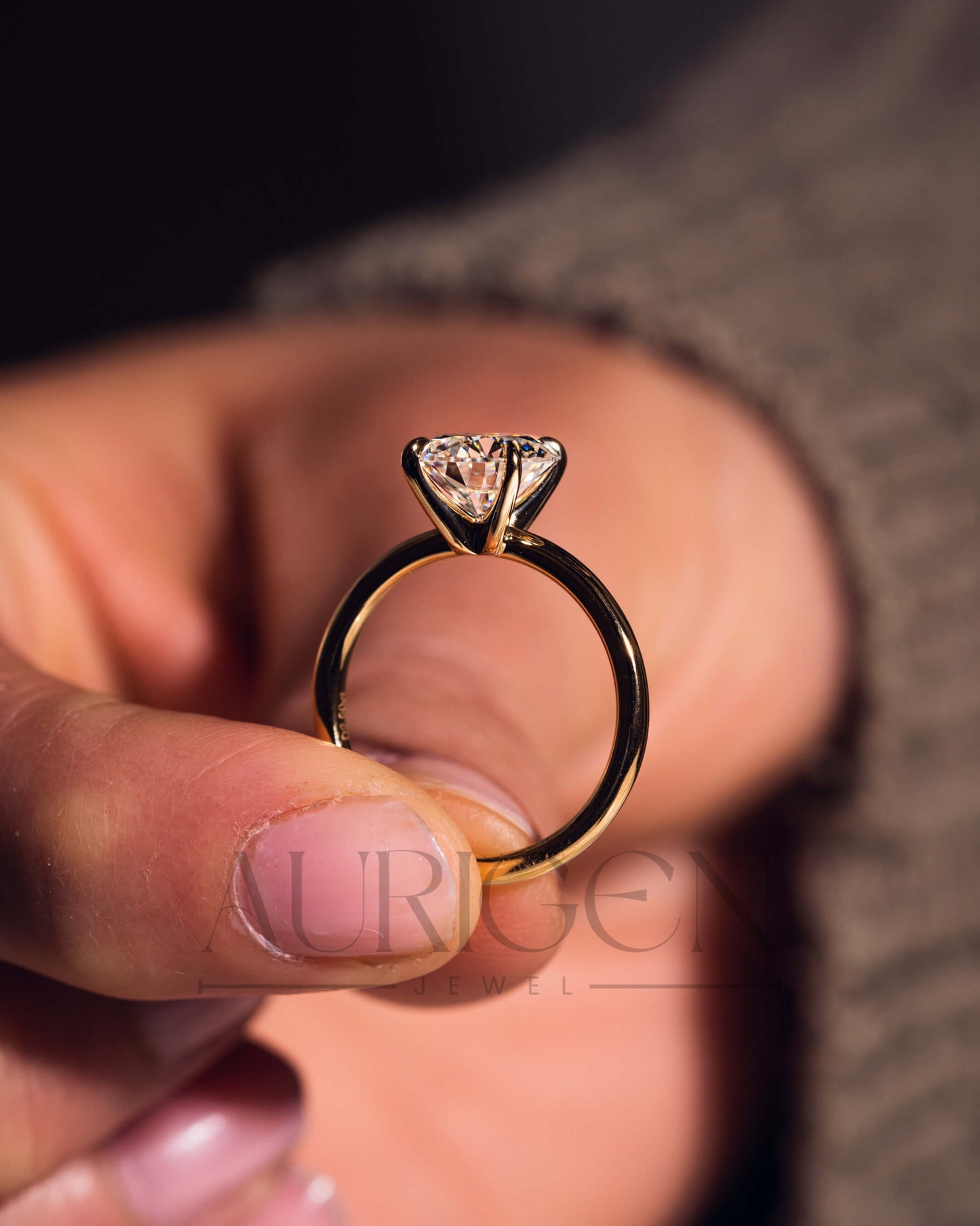 Round Moissanite and Leb Grown Solitaire Engagement Ring in 18k Rose Gold
