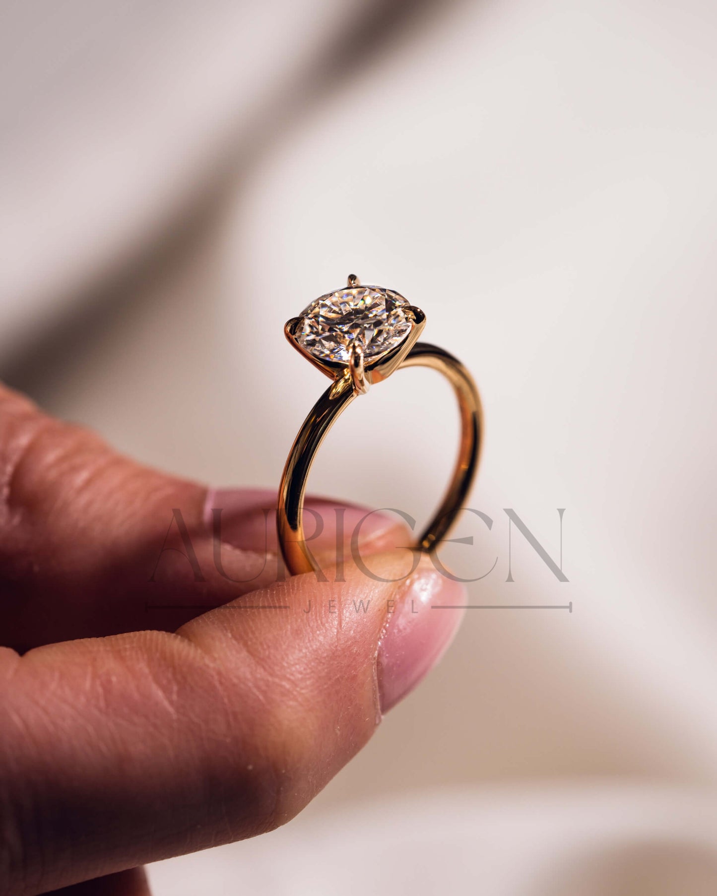Round Moissanite and Leb Grown Solitaire Engagement Ring in 18k Rose Gold