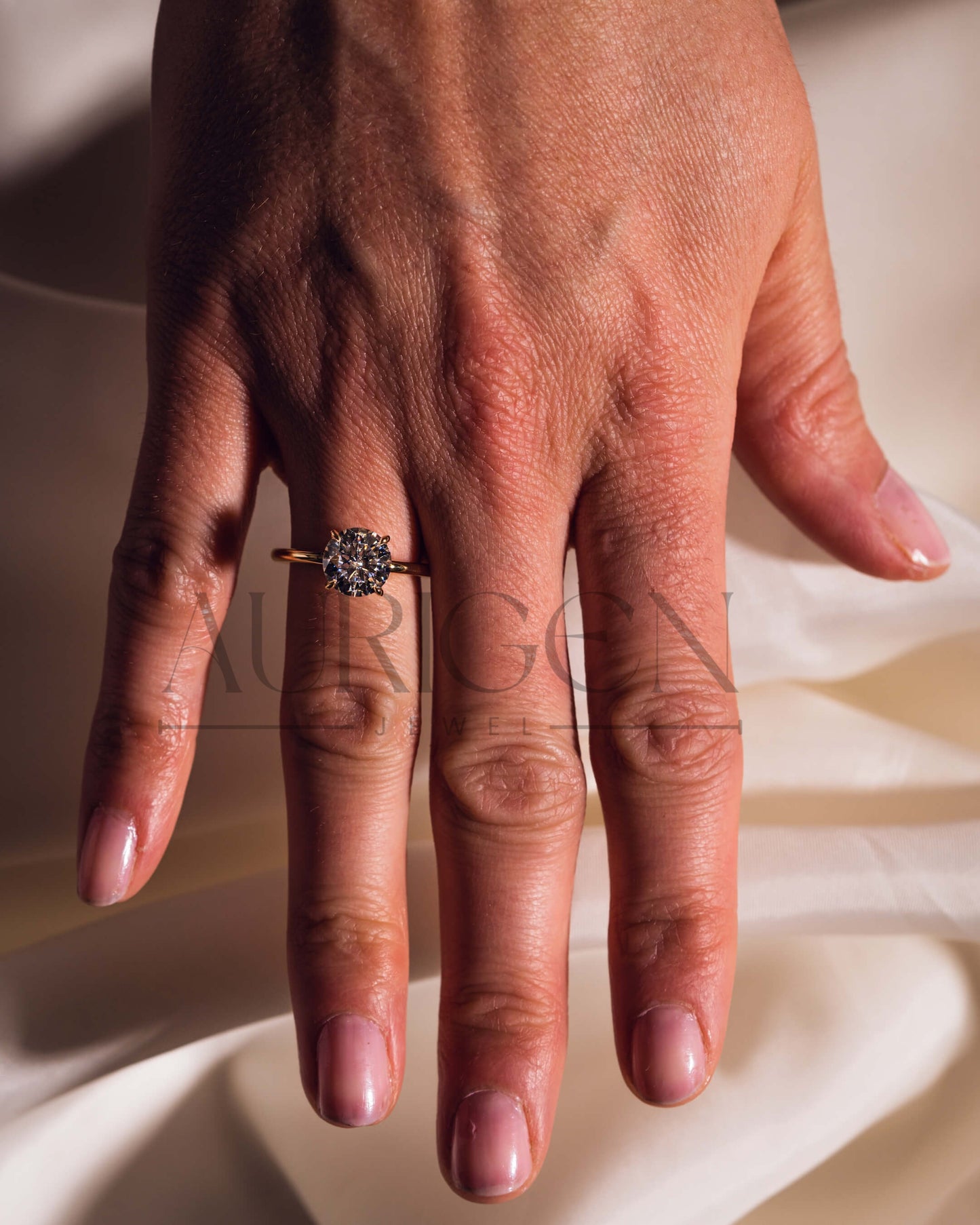 Round Moissanite and Leb Grown Solitaire Engagement Ring in 18k Rose Gold